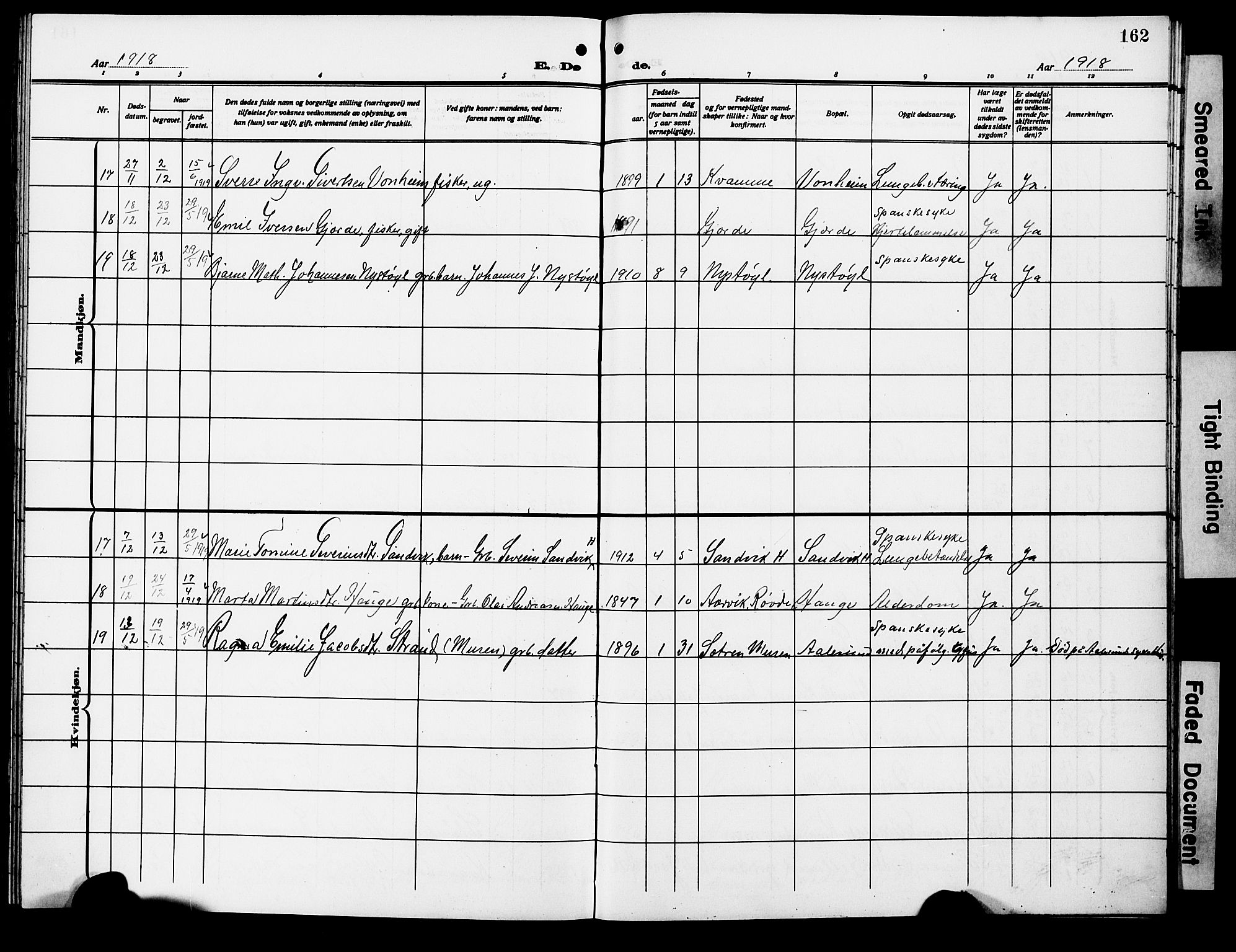 Ministerialprotokoller, klokkerbøker og fødselsregistre - Møre og Romsdal, AV/SAT-A-1454/503/L0050: Parish register (copy) no. 503C05, 1909-1922, p. 162