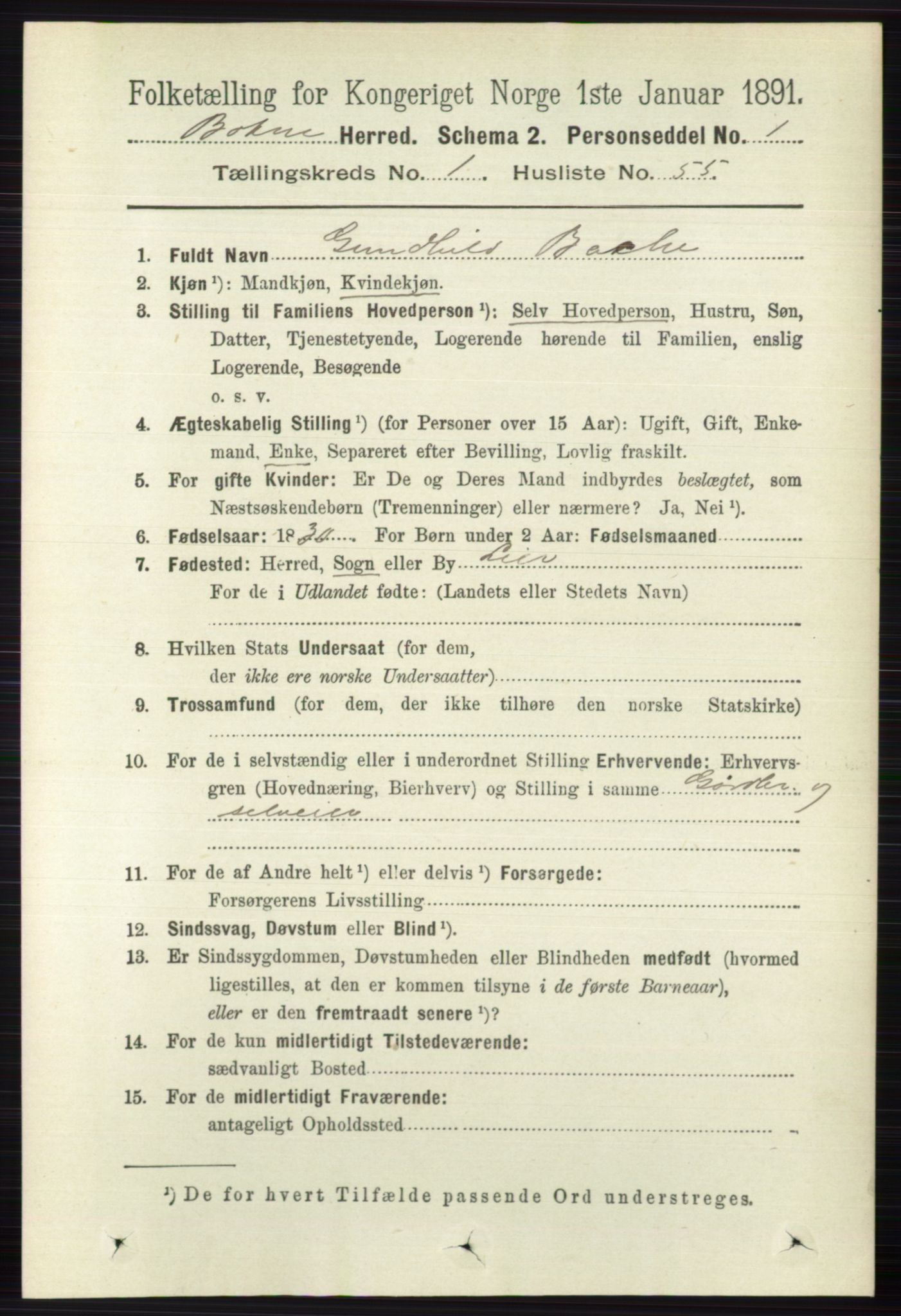 RA, 1891 census for 0715 Botne, 1891, p. 471