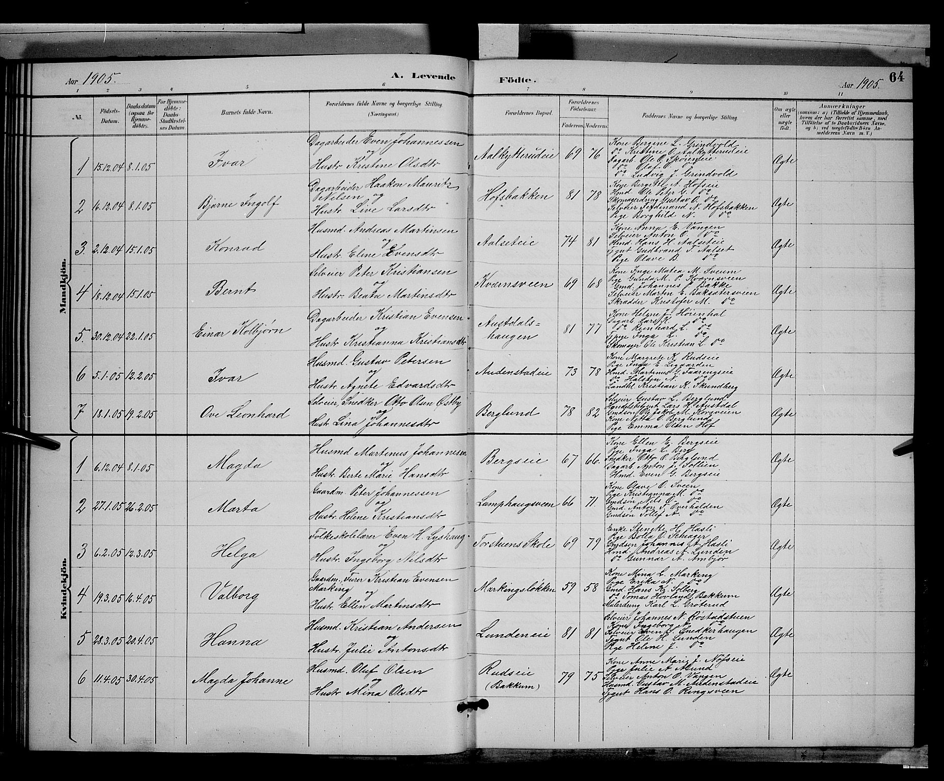 Biri prestekontor, SAH/PREST-096/H/Ha/Hab/L0003: Parish register (copy) no. 3, 1892-1905, p. 64