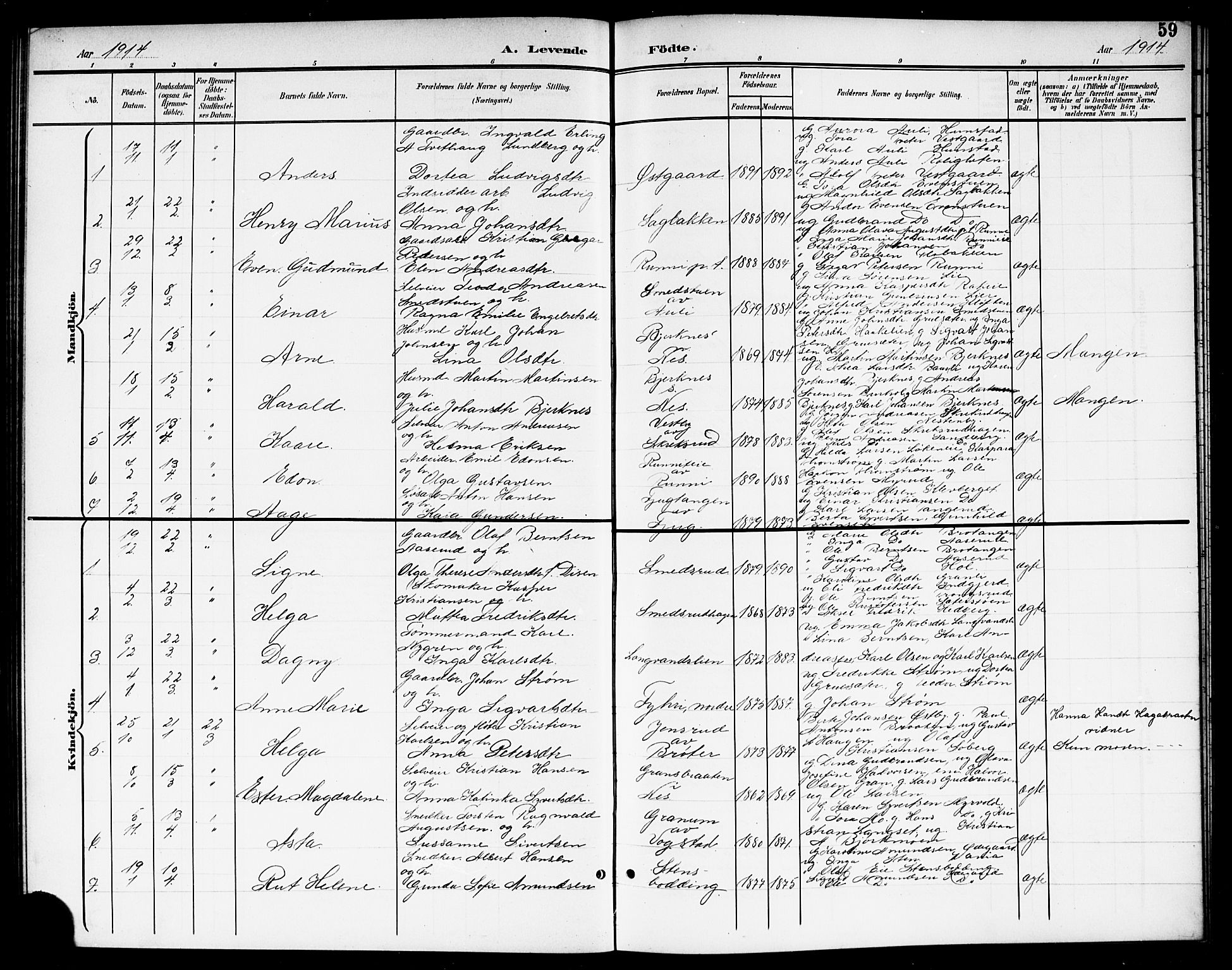 Nes prestekontor Kirkebøker, AV/SAO-A-10410/G/Gc/L0001: Parish register (copy) no. III 1, 1901-1917, p. 59