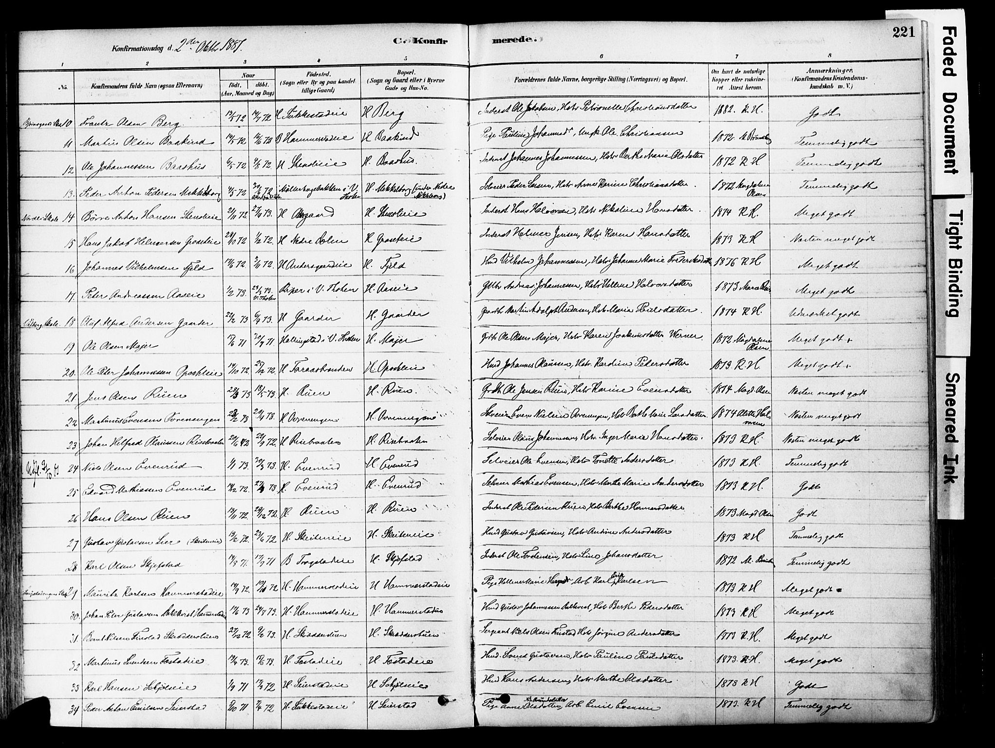 Østre Toten prestekontor, SAH/PREST-104/H/Ha/Haa/L0006: Parish register (official) no. 6 /1, 1878-1896, p. 221