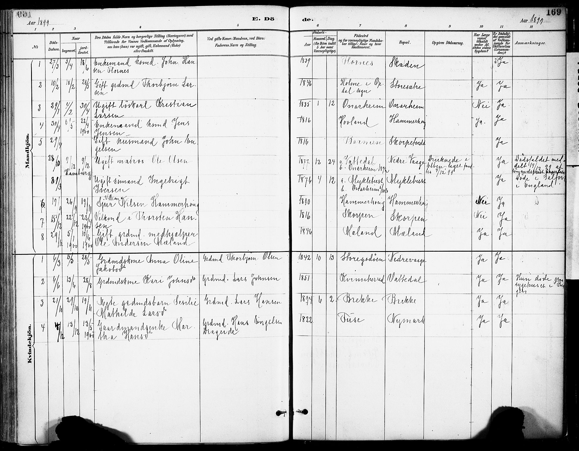 Tysnes sokneprestembete, SAB/A-78601/H/Haa: Parish register (official) no. C 1, 1887-1912, p. 169