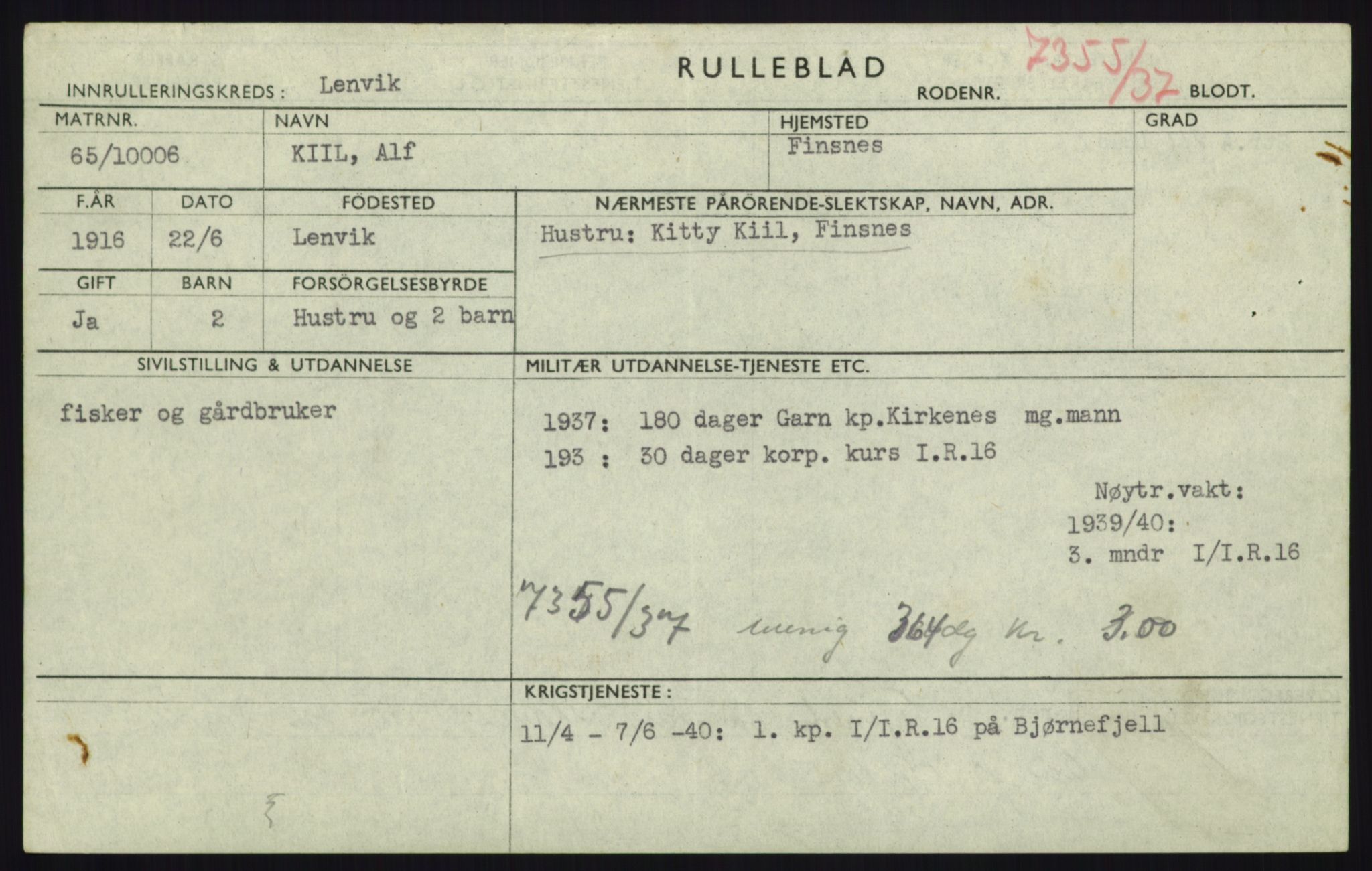 Forsvaret, Troms infanteriregiment nr. 16, AV/RA-RAFA-3146/P/Pa/L0021: Rulleblad for regimentets menige mannskaper, årsklasse 1937, 1937, p. 617