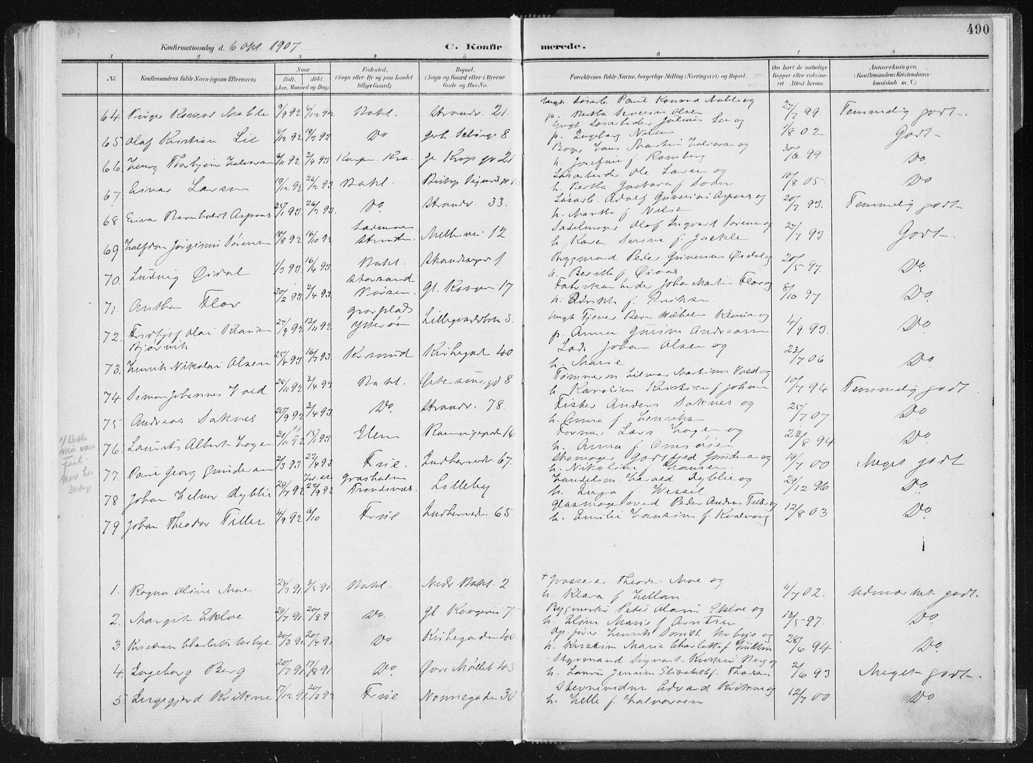 Ministerialprotokoller, klokkerbøker og fødselsregistre - Sør-Trøndelag, SAT/A-1456/604/L0200: Parish register (official) no. 604A20II, 1901-1908, p. 490