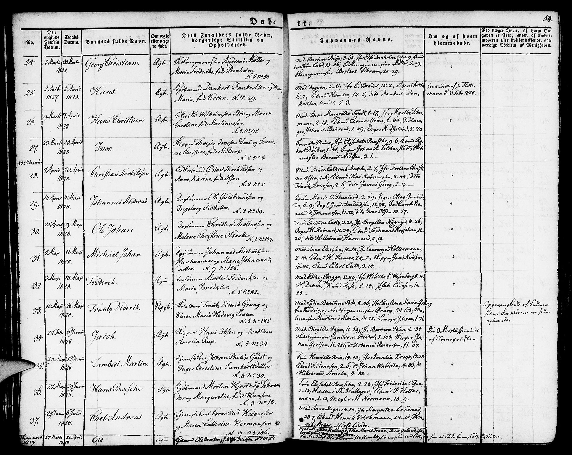 Nykirken Sokneprestembete, SAB/A-77101/H/Haa/L0012: Parish register (official) no. A 12, 1821-1844, p. 54
