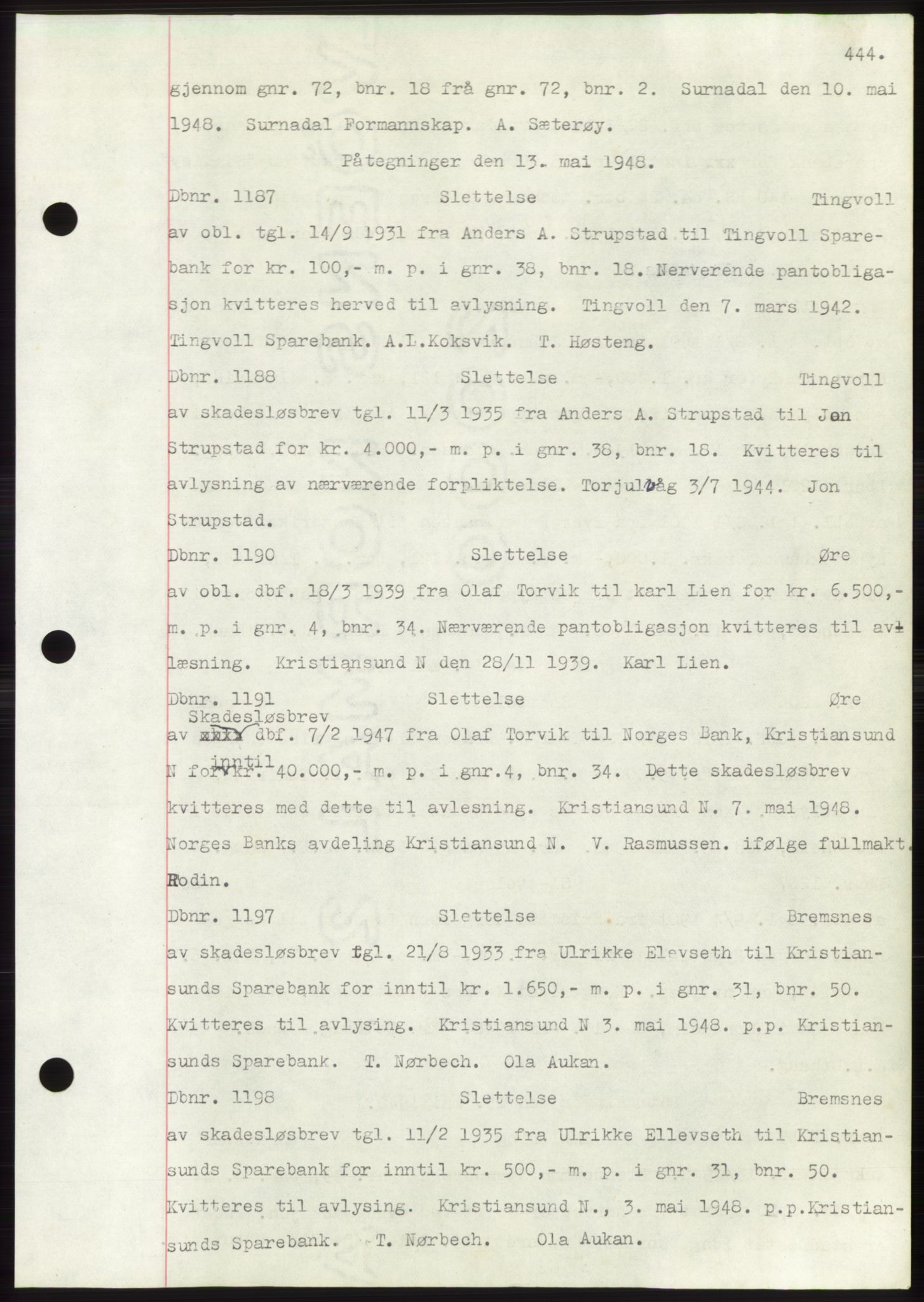 Nordmøre sorenskriveri, SAT/A-4132/1/2/2Ca: Mortgage book no. C82b, 1946-1951, Diary no: : 1187/1948