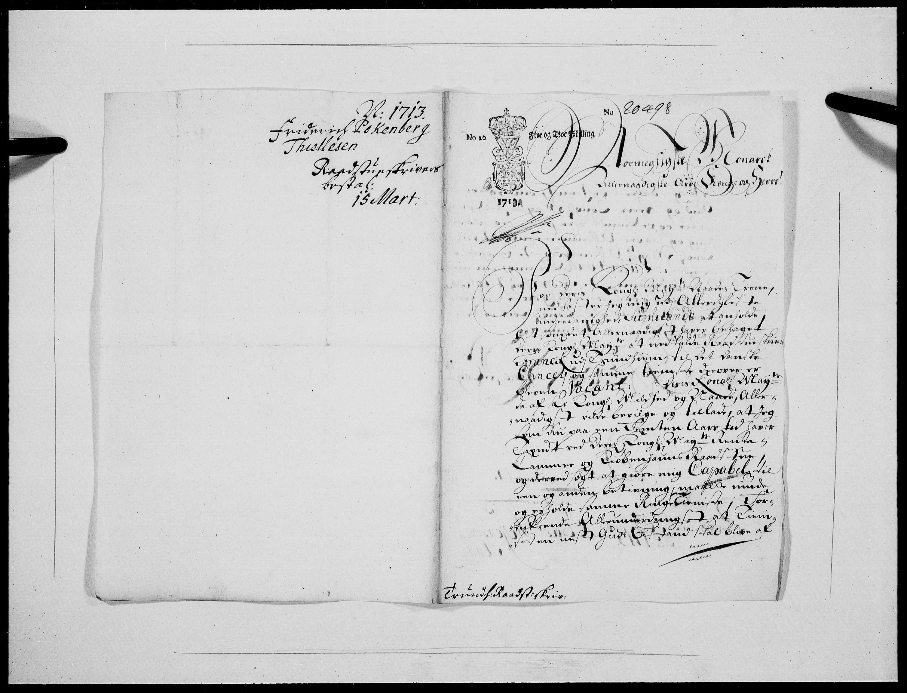 Danske Kanselli 1572-1799, RA/EA-3023/F/Fc/Fcc/Fcca/L0072: Norske innlegg 1572-1799, 1713, p. 35