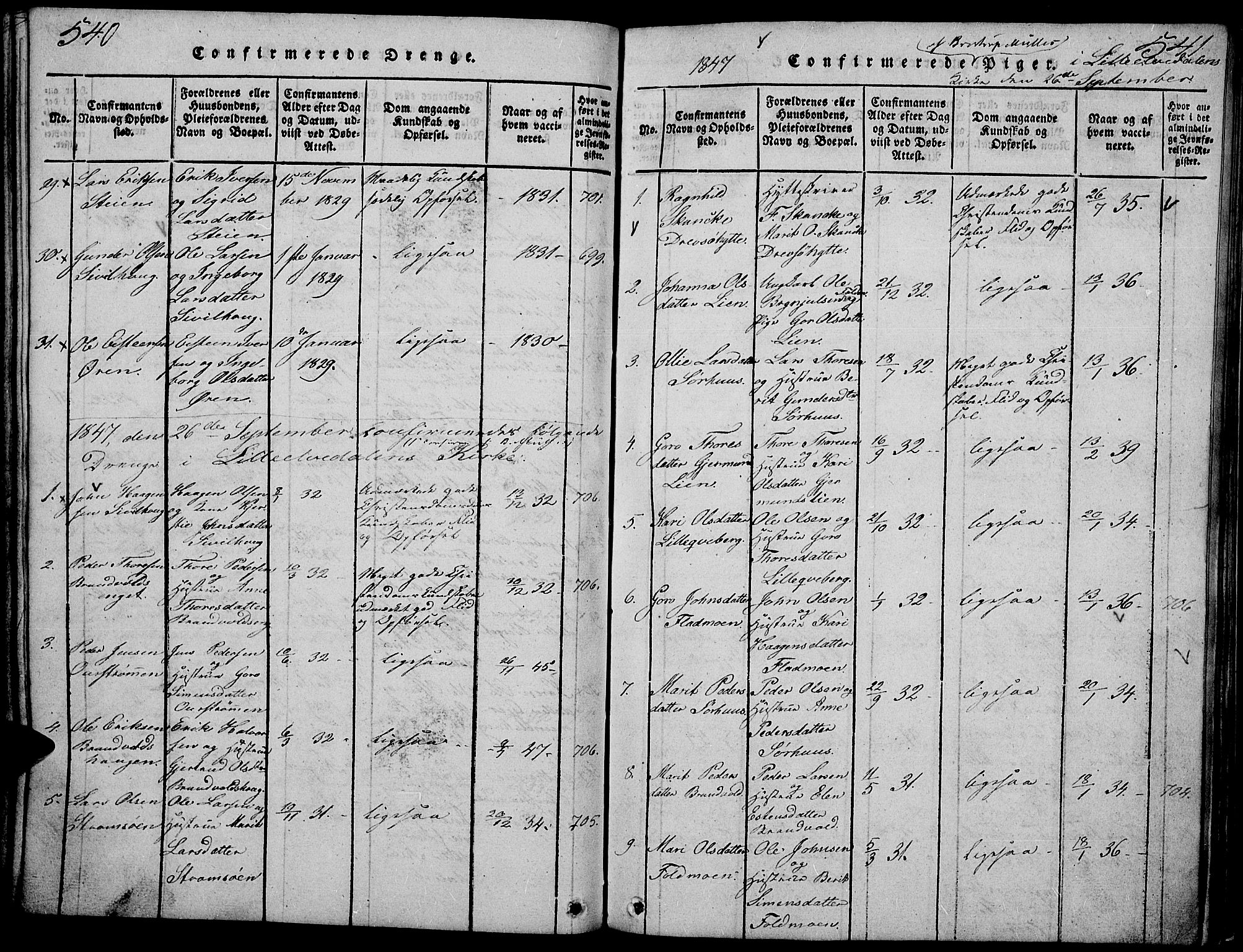 Tynset prestekontor, SAH/PREST-058/H/Ha/Hab/L0002: Parish register (copy) no. 2, 1814-1862, p. 540-541