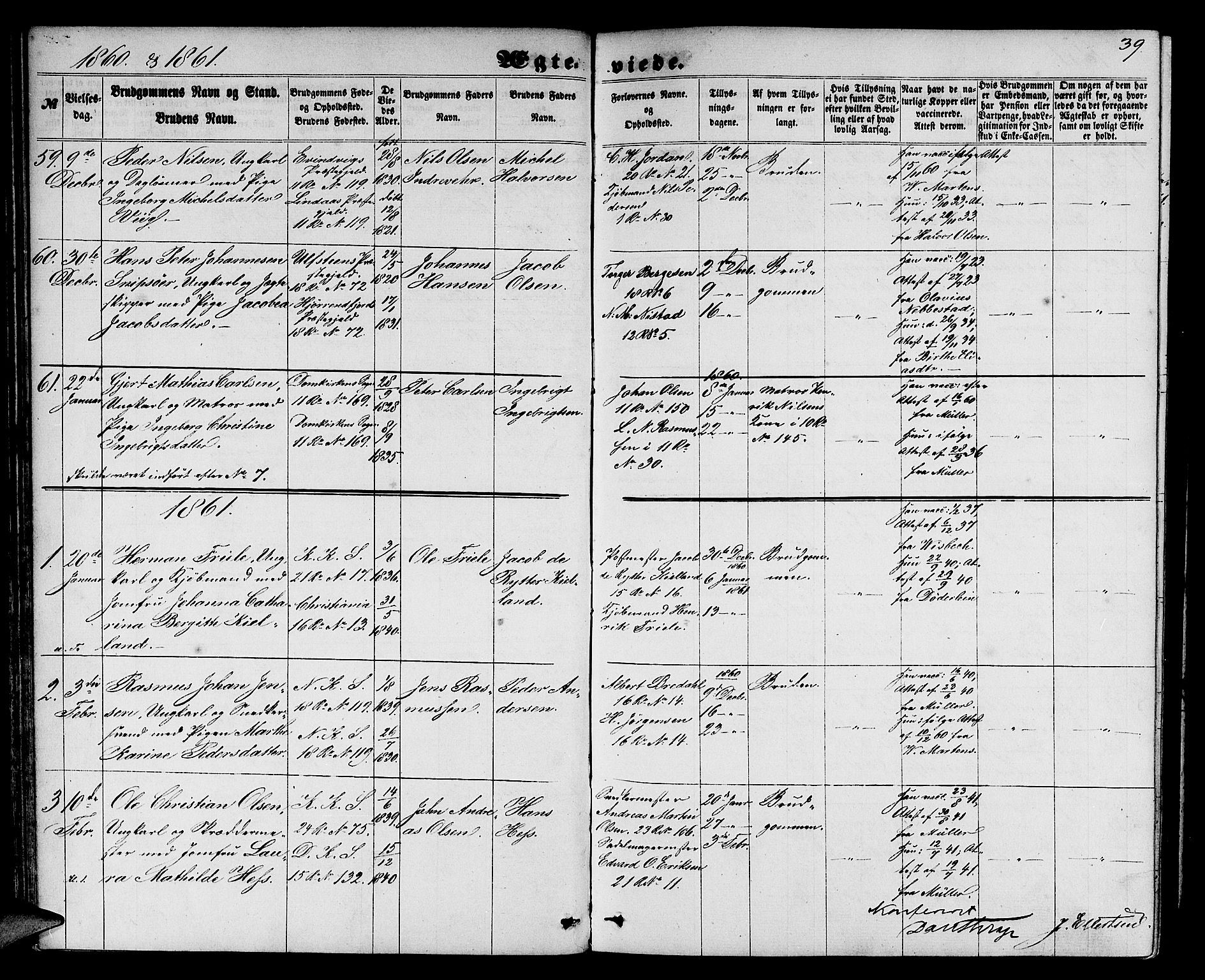 Domkirken sokneprestembete, SAB/A-74801/H/Hab/L0030: Parish register (copy) no. D 2, 1857-1876, p. 39