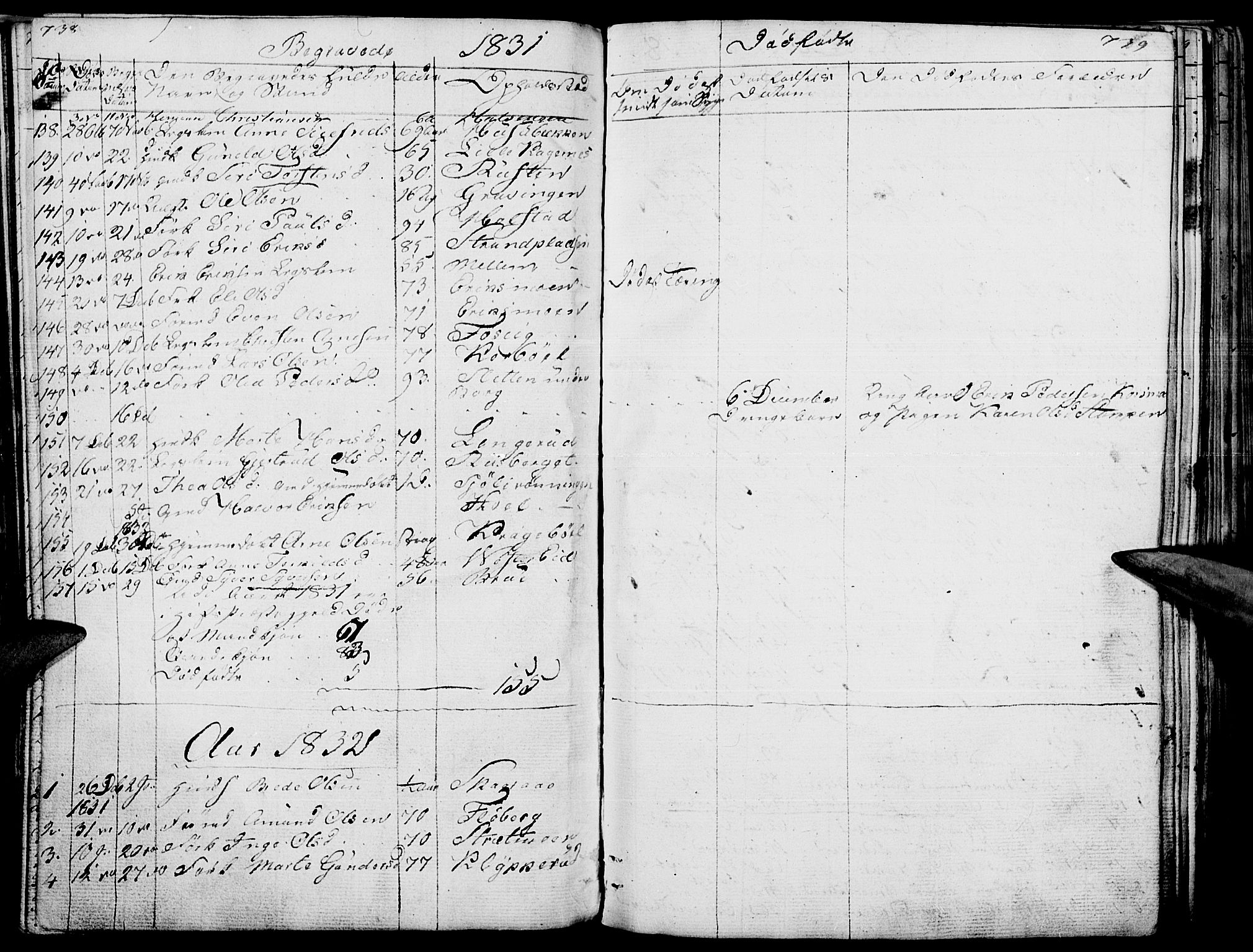 Hof prestekontor, SAH/PREST-038/H/Ha/Haa/L0006: Parish register (official) no. 6, 1822-1841, p. 738-739