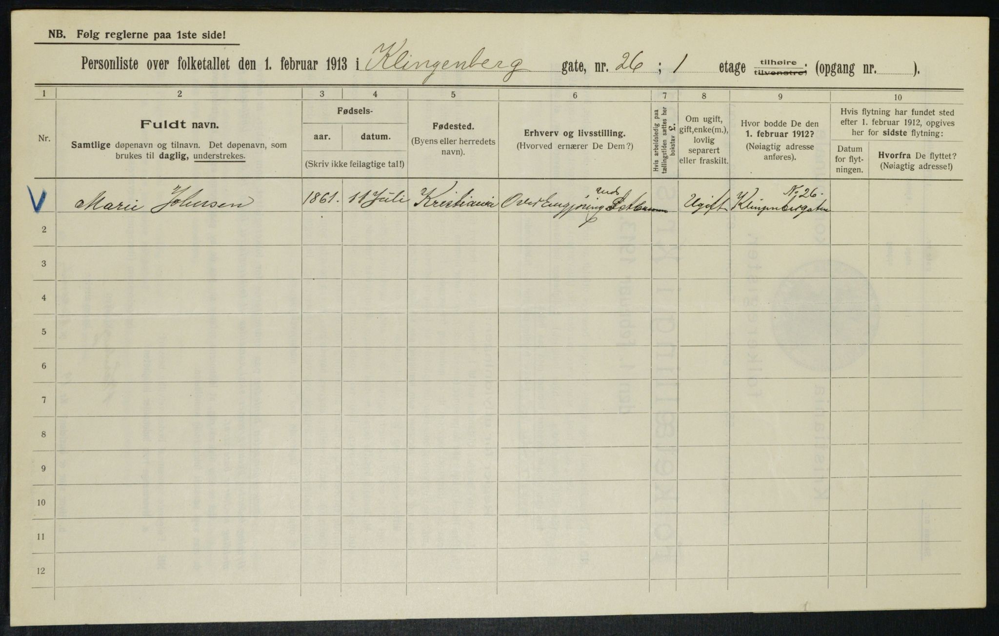 OBA, Municipal Census 1913 for Kristiania, 1913, p. 51787