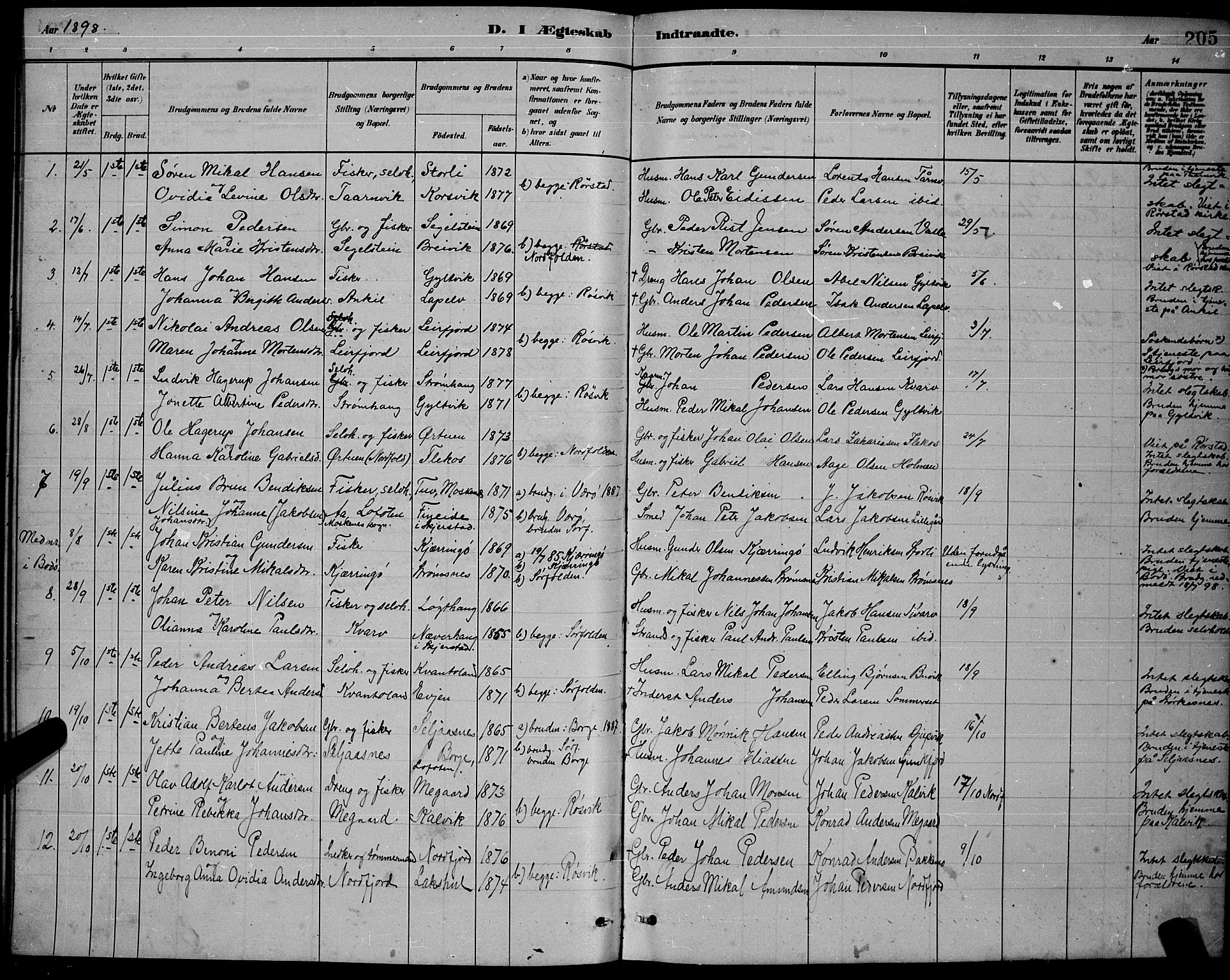 Ministerialprotokoller, klokkerbøker og fødselsregistre - Nordland, AV/SAT-A-1459/853/L0772: Parish register (official) no. 853A11, 1881-1900, p. 205