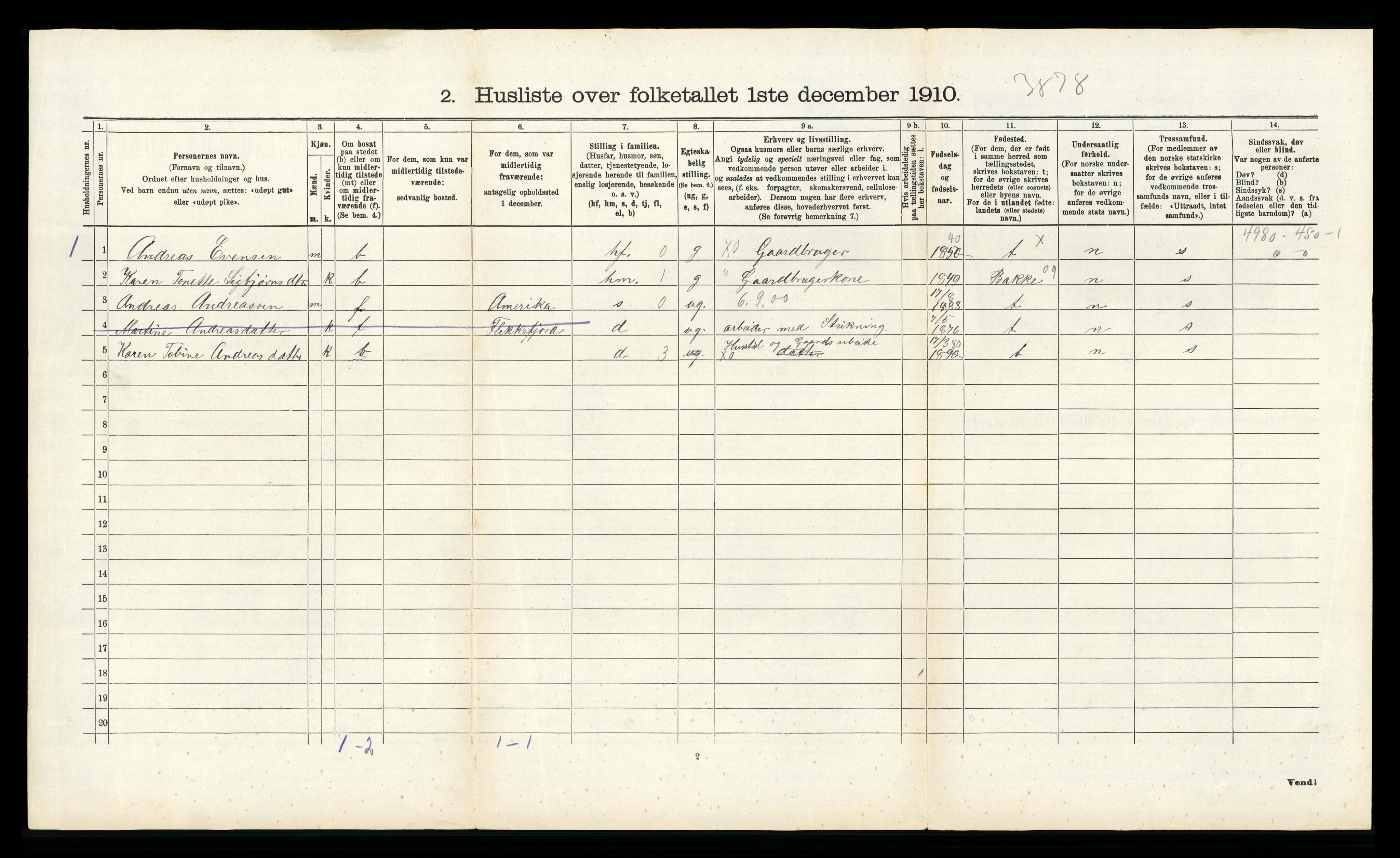 RA, 1910 census for Gyland, 1910, p. 291