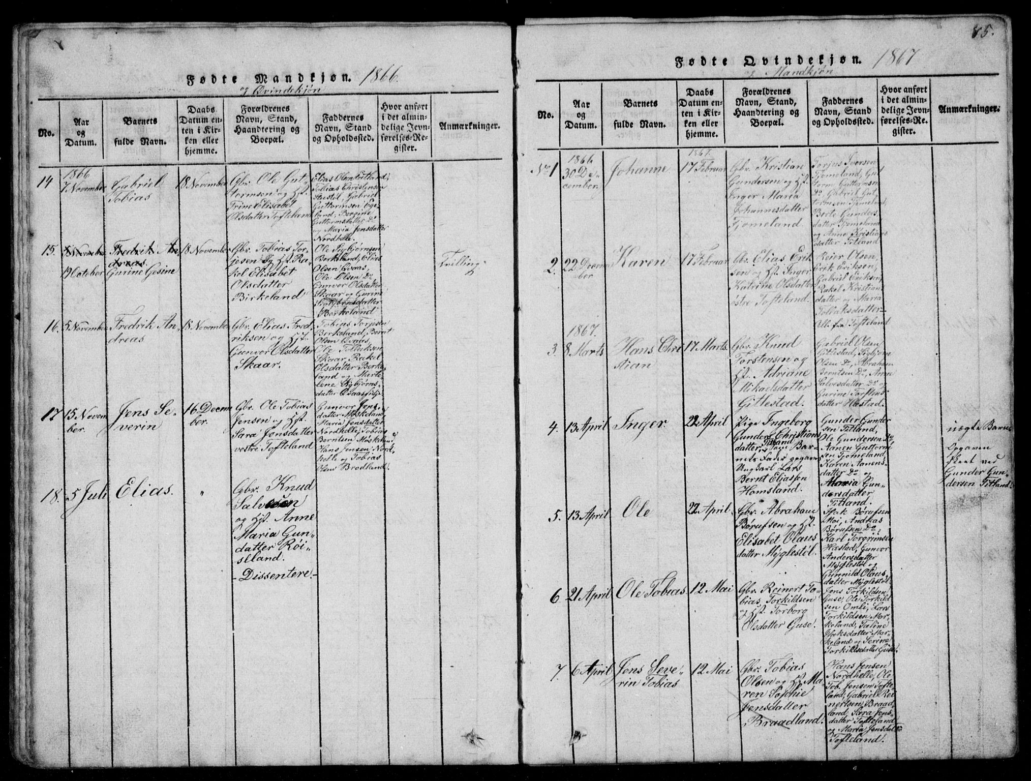 Lyngdal sokneprestkontor, AV/SAK-1111-0029/F/Fb/Fbb/L0001: Parish register (copy) no. B 1, 1816-1900, p. 85