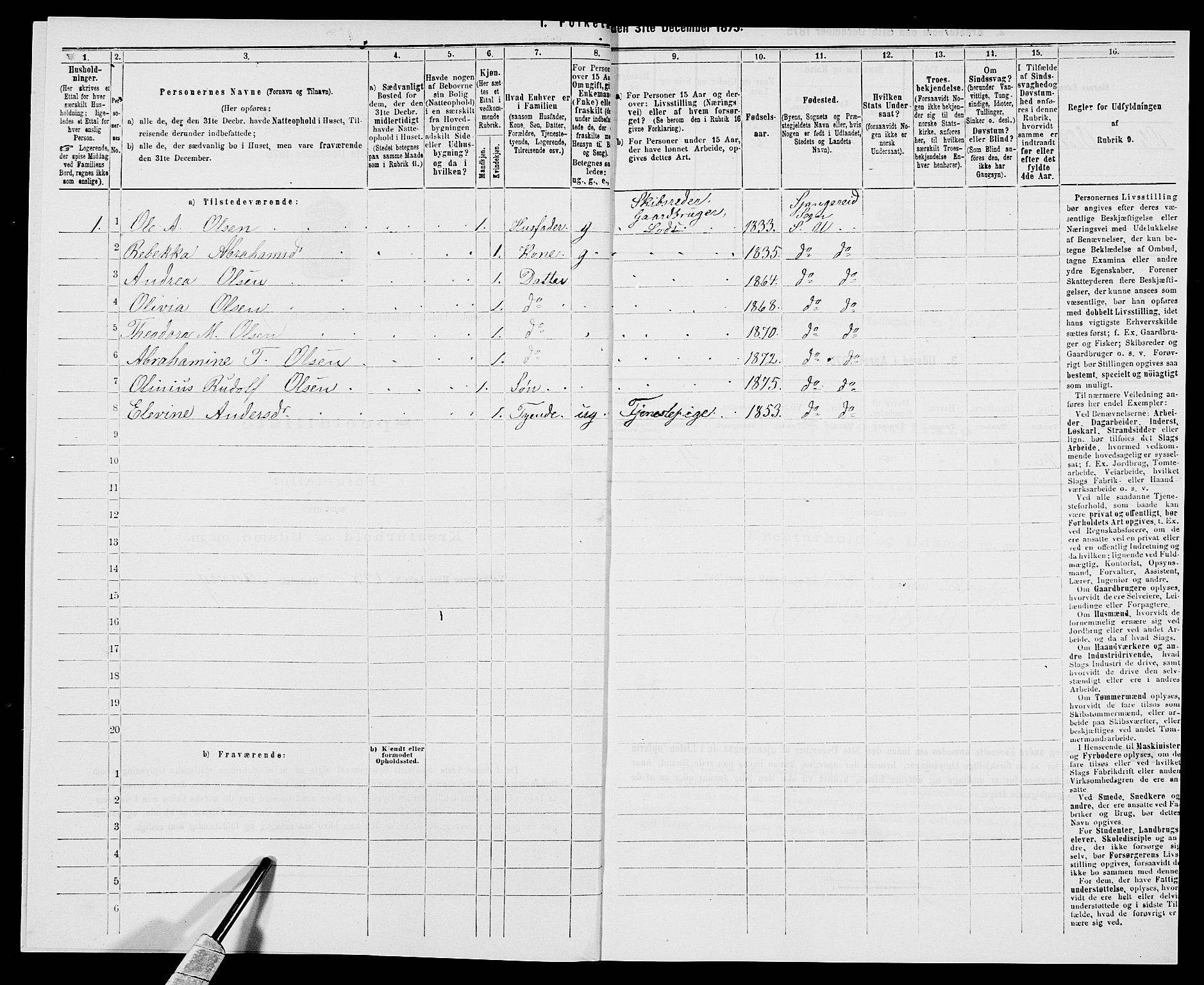 SAK, 1875 census for 1029P Sør-Audnedal, 1875, p. 1311