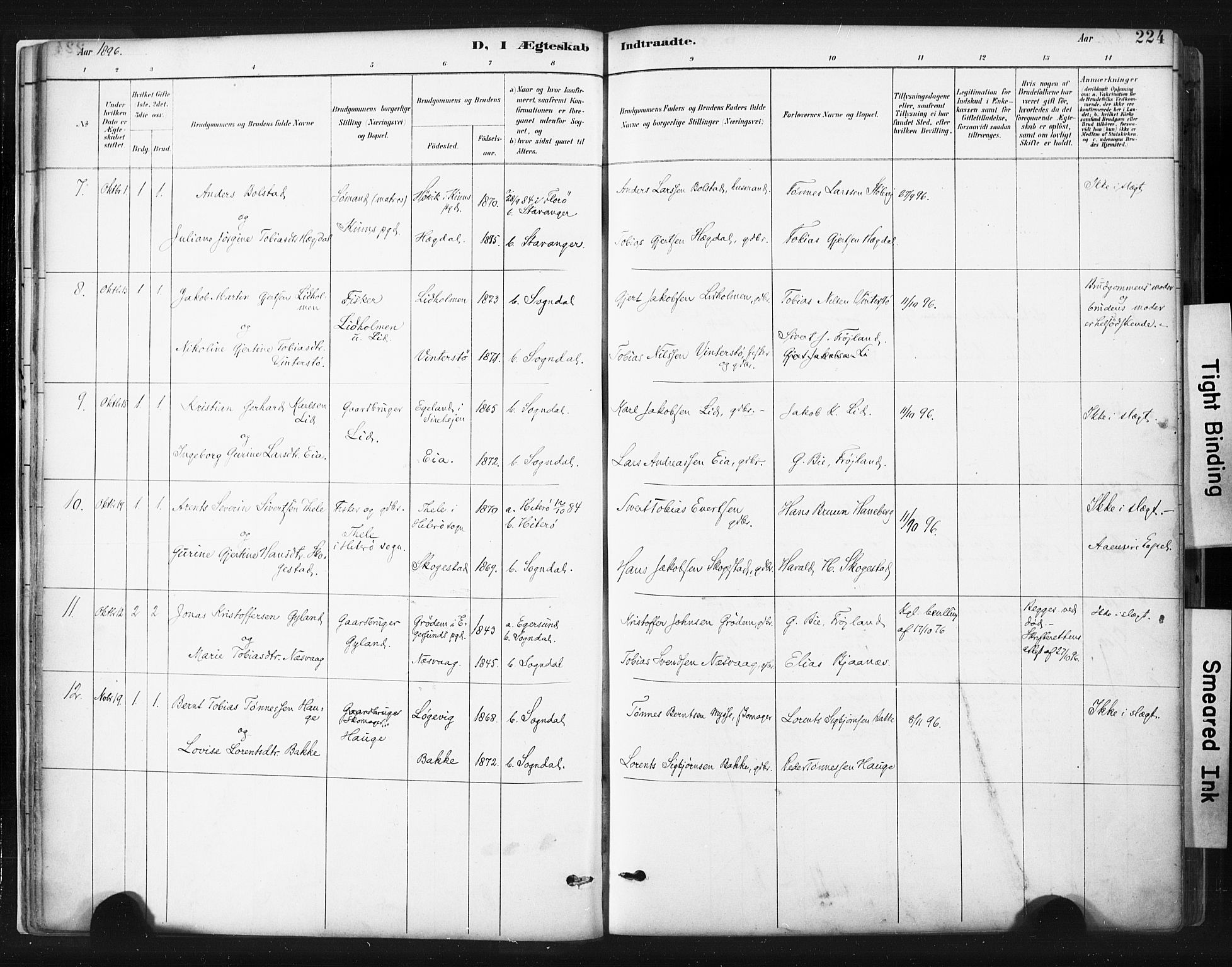 Sokndal sokneprestkontor, AV/SAST-A-101808: Parish register (official) no. A 11.2, 1887-1905, p. 224