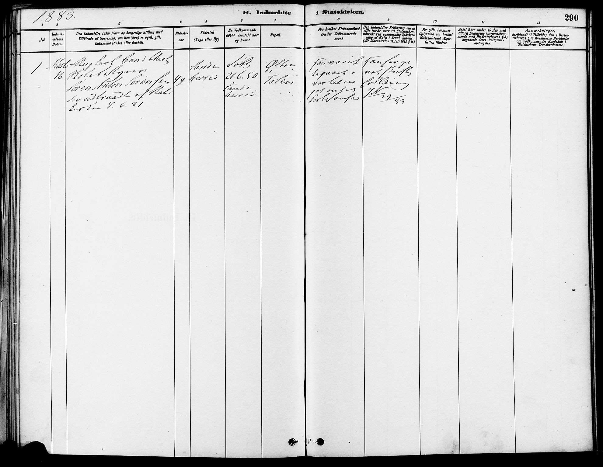 Gamle Aker prestekontor Kirkebøker, SAO/A-10617a/F/L0007: Parish register (official) no. 7, 1882-1890, p. 290