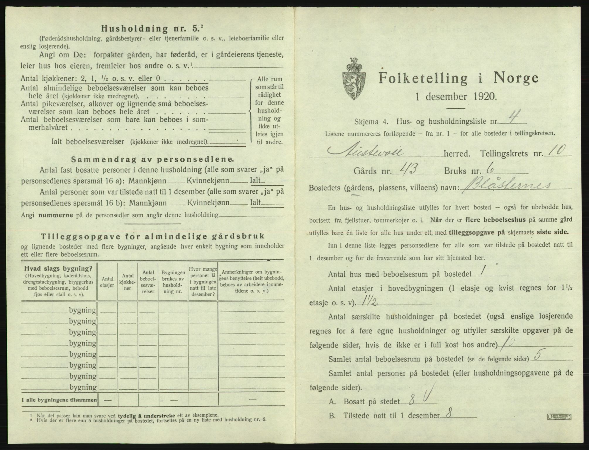 SAB, 1920 census for Austevoll, 1920, p. 748