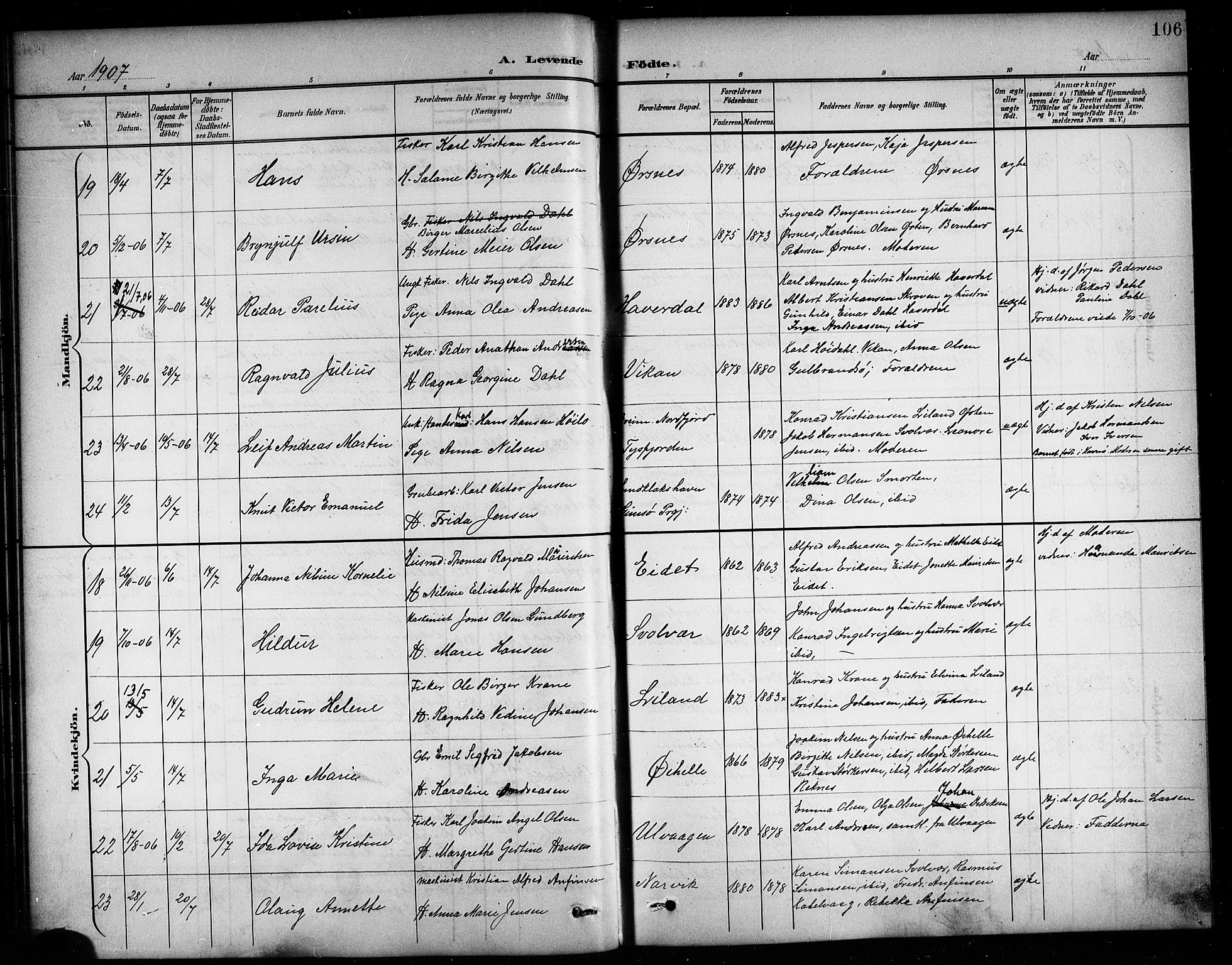 Ministerialprotokoller, klokkerbøker og fødselsregistre - Nordland, AV/SAT-A-1459/874/L1078: Parish register (copy) no. 874C07, 1900-1907, p. 106