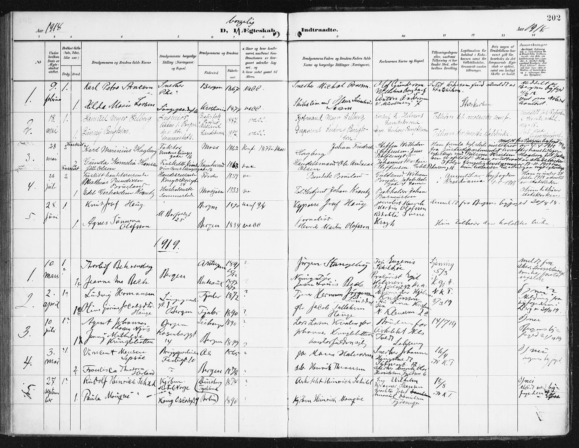 Domkirken sokneprestembete, SAB/A-74801/H/Haa/L0038: Parish register (official) no. D 5, 1906-1921, p. 202