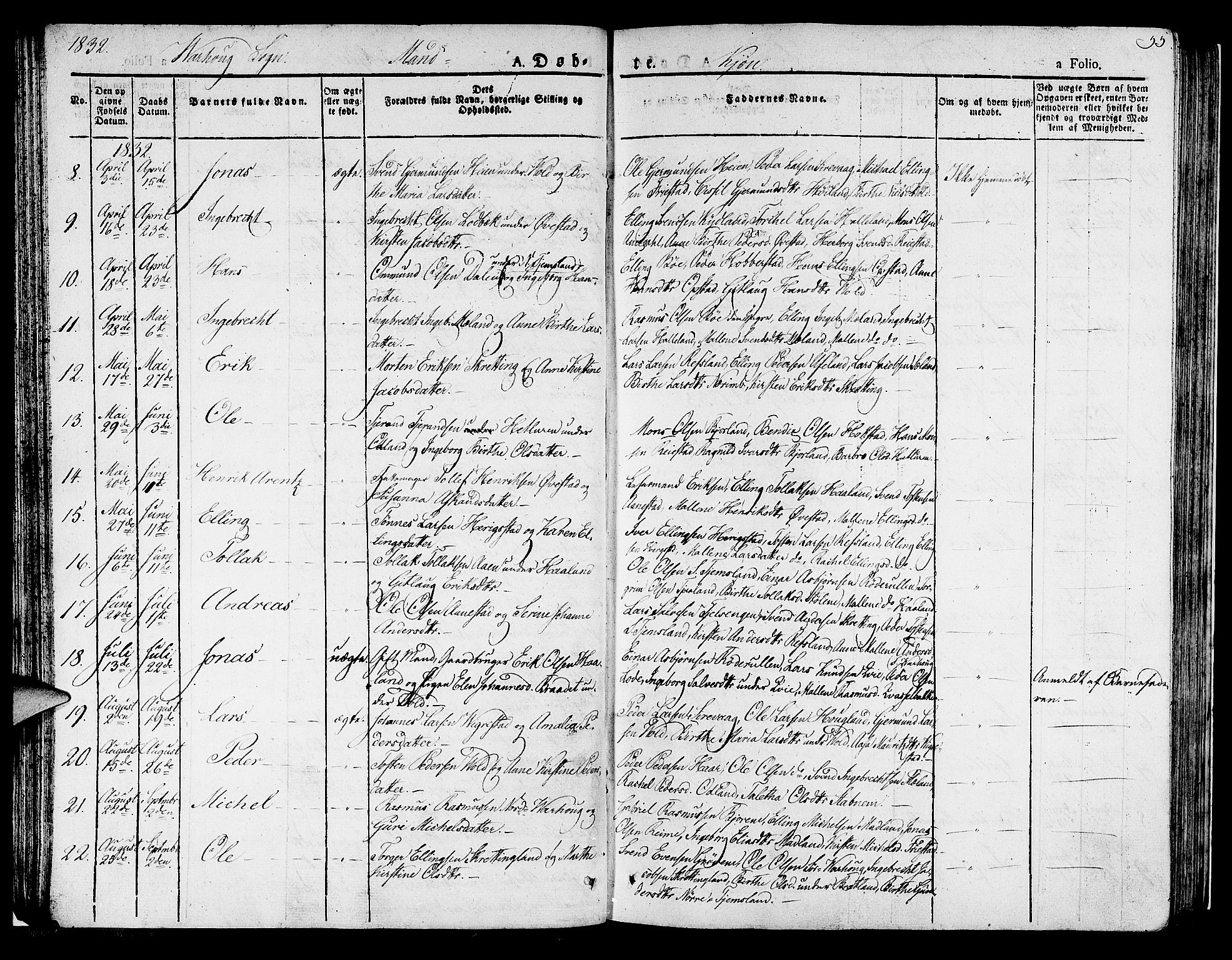 Hå sokneprestkontor, AV/SAST-A-101801/001/30BA/L0004: Parish register (official) no. A 4.1 /2, 1826-1841, p. 55