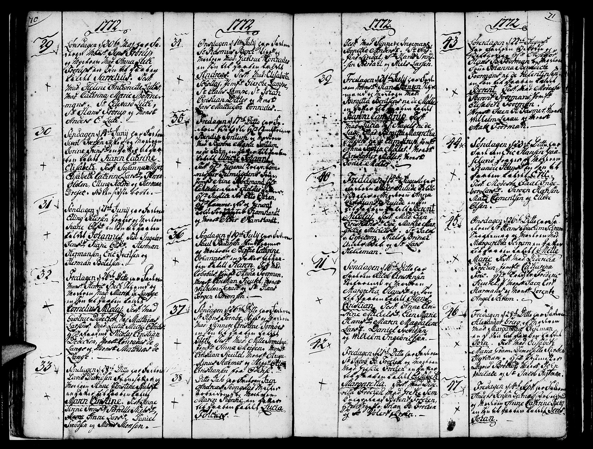 Nykirken Sokneprestembete, AV/SAB-A-77101/H/Haa/L0004: Parish register (official) no. A 4, 1765-1775, p. 70-71