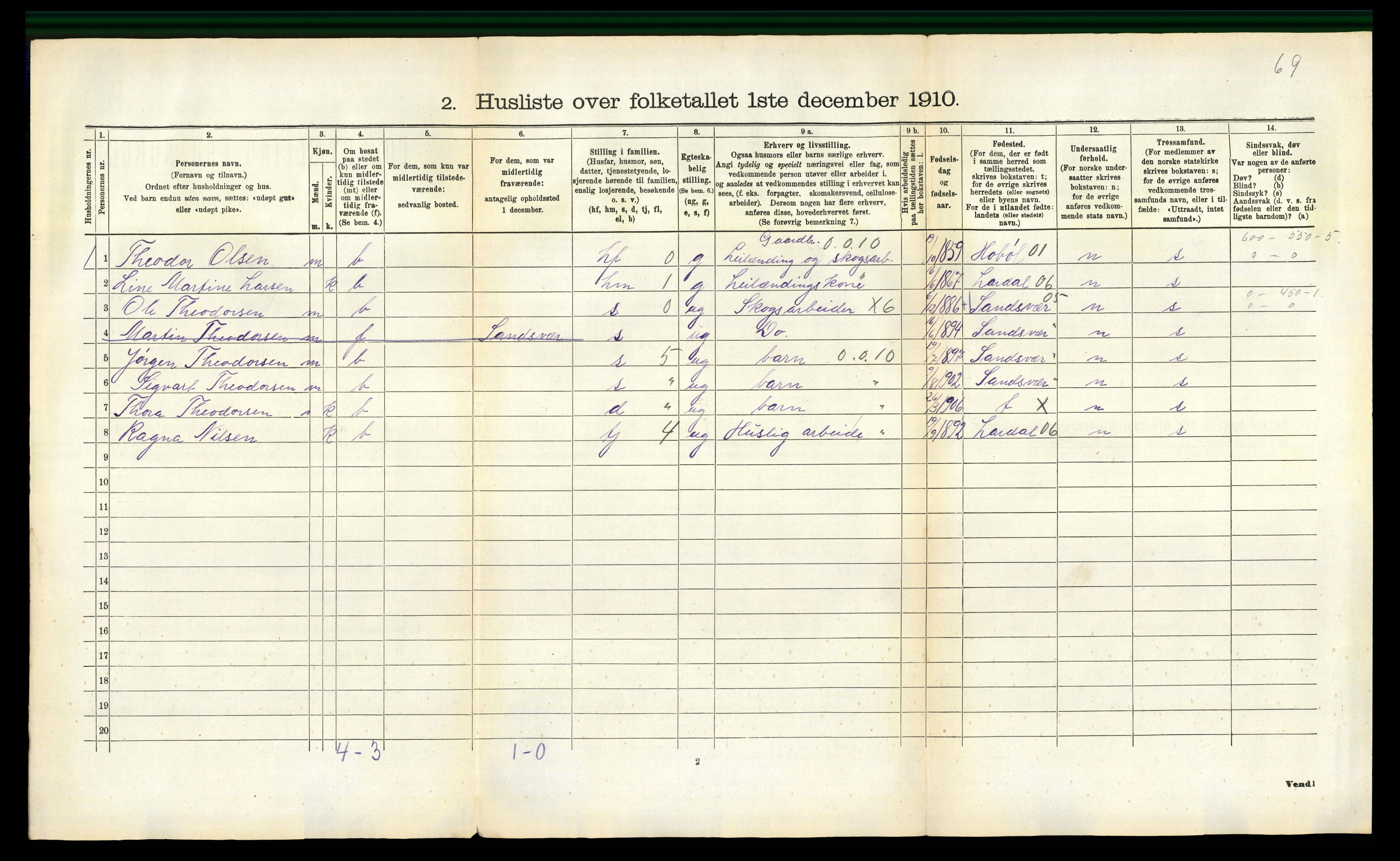 RA, 1910 census for Slemdal, 1910, p. 44