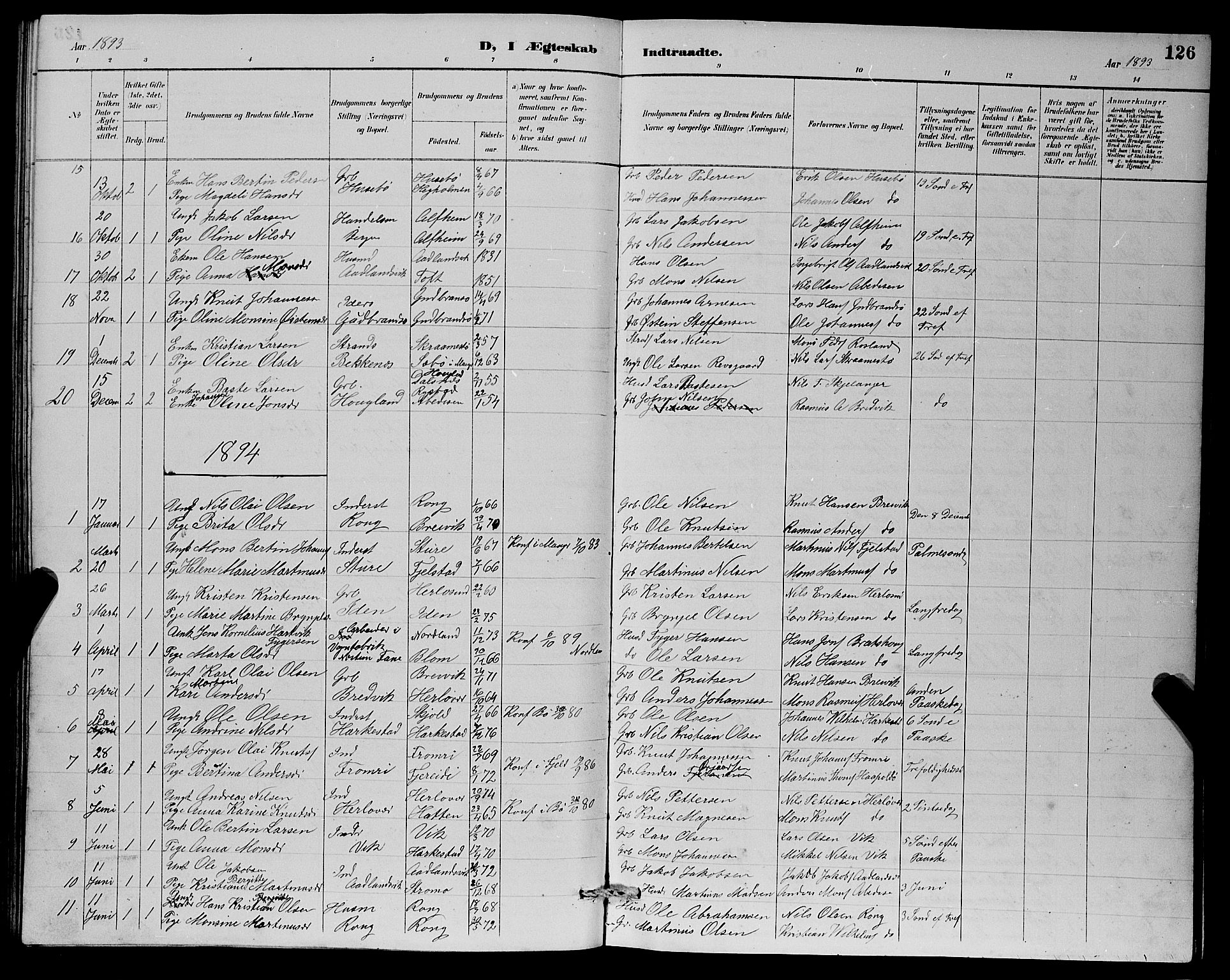 Herdla Sokneprestembete, SAB/A-75701/H/Hab: Parish register (copy) no. A 3, 1889-1899, p. 126