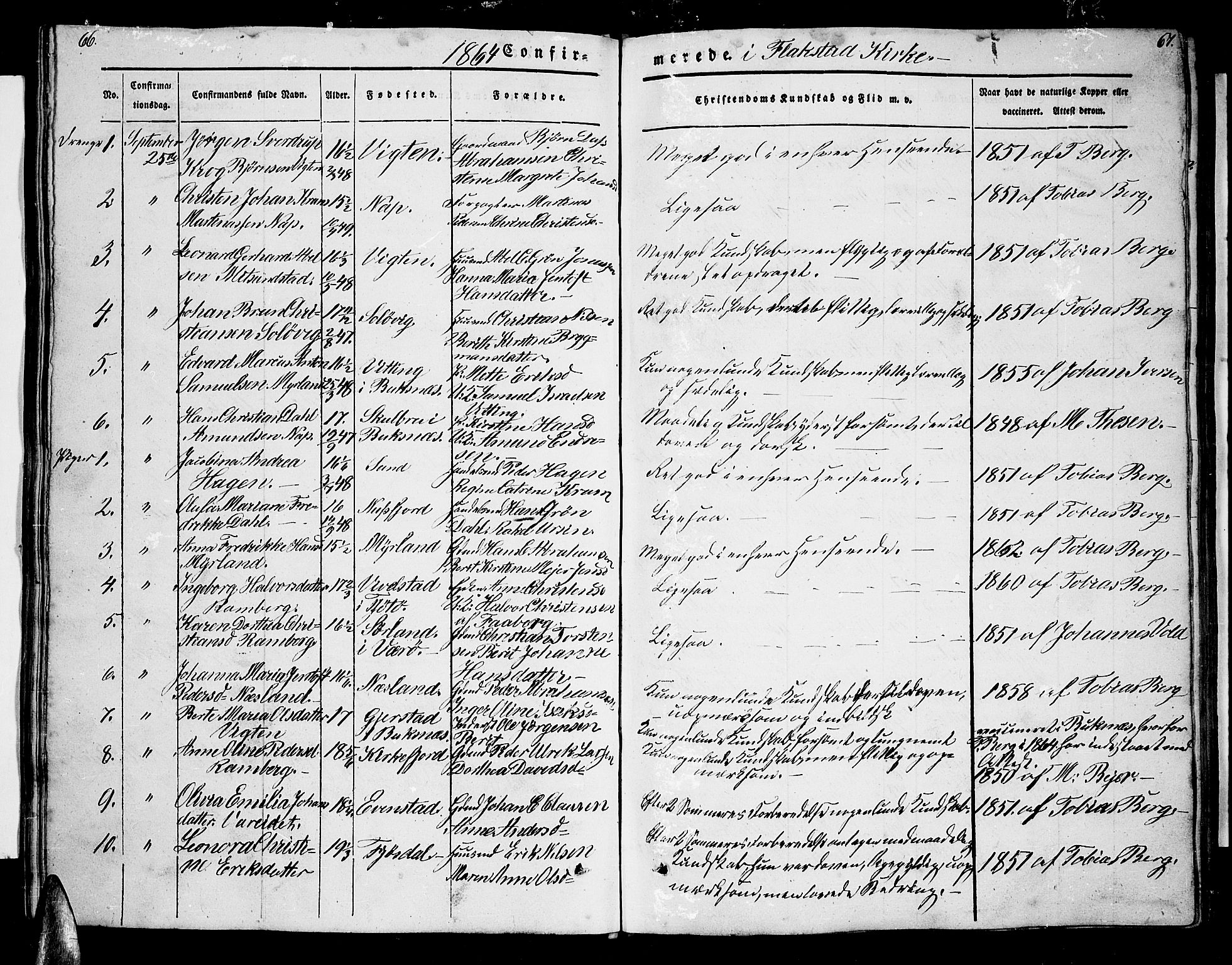 Ministerialprotokoller, klokkerbøker og fødselsregistre - Nordland, AV/SAT-A-1459/885/L1212: Parish register (copy) no. 885C01, 1847-1873, p. 66-67