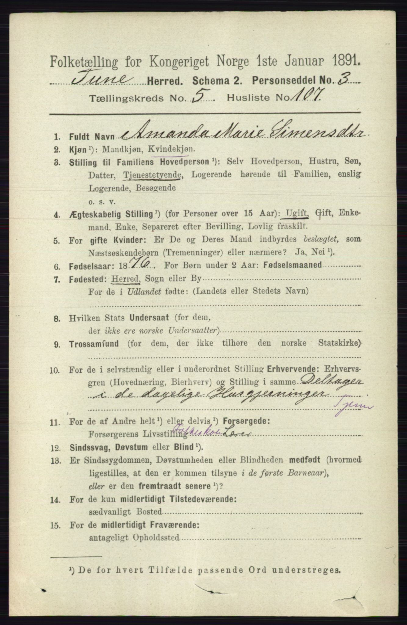 RA, 1891 census for 0130 Tune, 1891, p. 3938