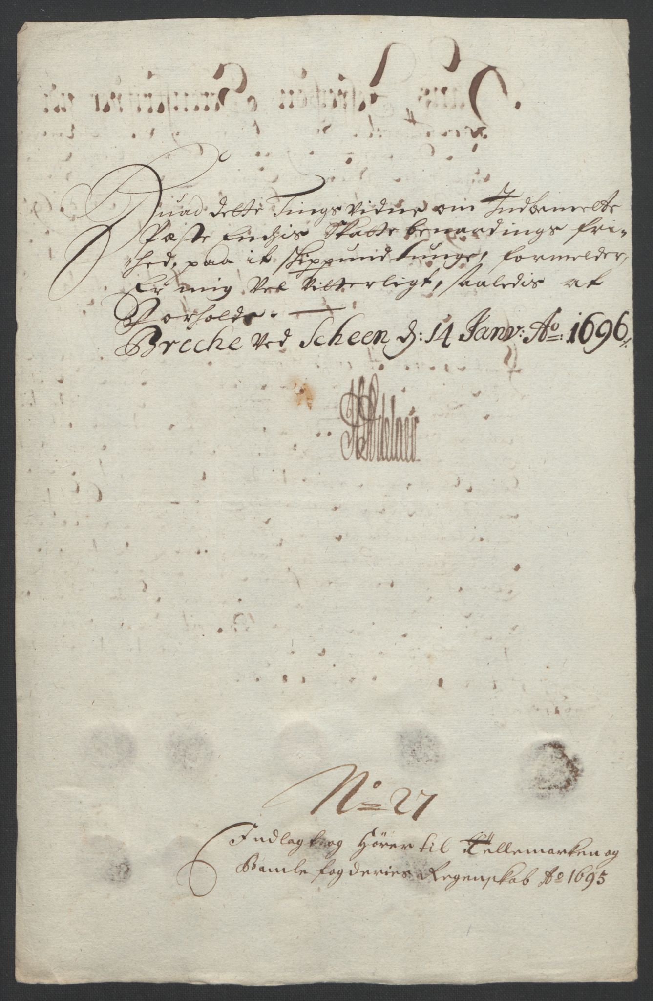 Rentekammeret inntil 1814, Reviderte regnskaper, Fogderegnskap, AV/RA-EA-4092/R36/L2093: Fogderegnskap Øvre og Nedre Telemark og Bamble, 1695, p. 488