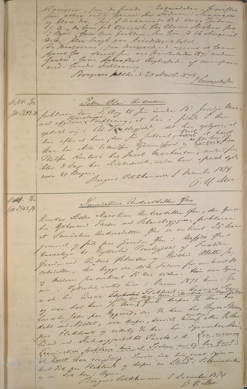 Bergen politikammer / politidistrikt, AV/SAB-A-60401/I/Ic, 1874-1878