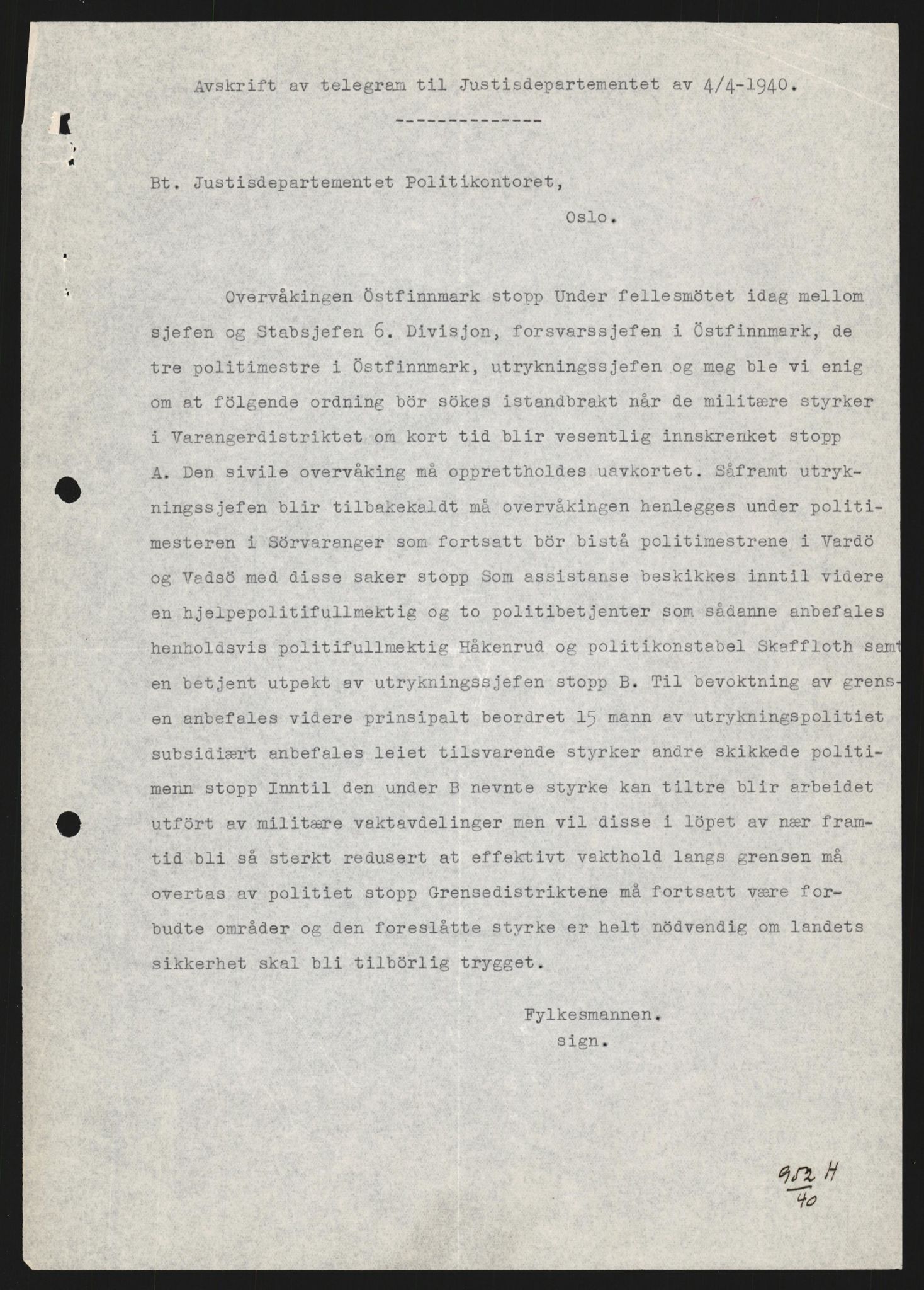 Forsvaret, Forsvarets krigshistoriske avdeling, RA/RAFA-2017/Y/Yb/L0130: II-C-11-600  -  6. Divisjon / 6. Distriktskommando, 1940, p. 569