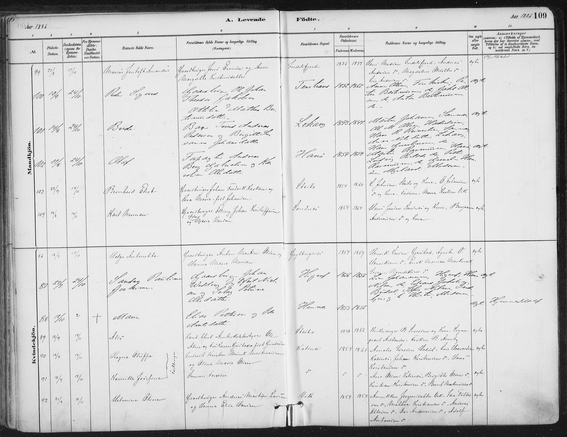 Ministerialprotokoller, klokkerbøker og fødselsregistre - Nordland, AV/SAT-A-1459/888/L1244: Parish register (official) no. 888A10, 1880-1890, p. 109