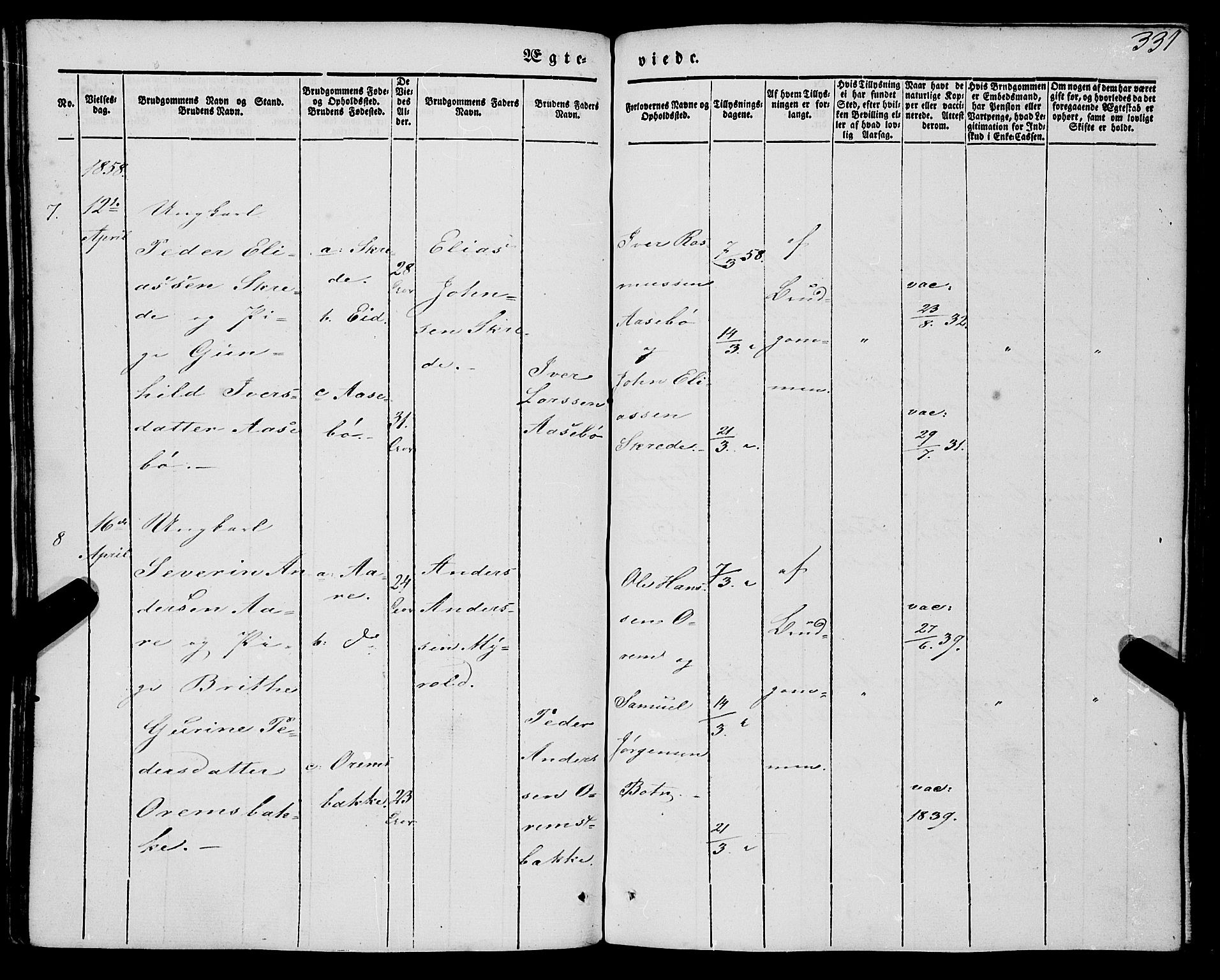 Eid sokneprestembete, AV/SAB-A-82301/H/Haa/Haaa/L0007: Parish register (official) no. A 7, 1844-1858, p. 331