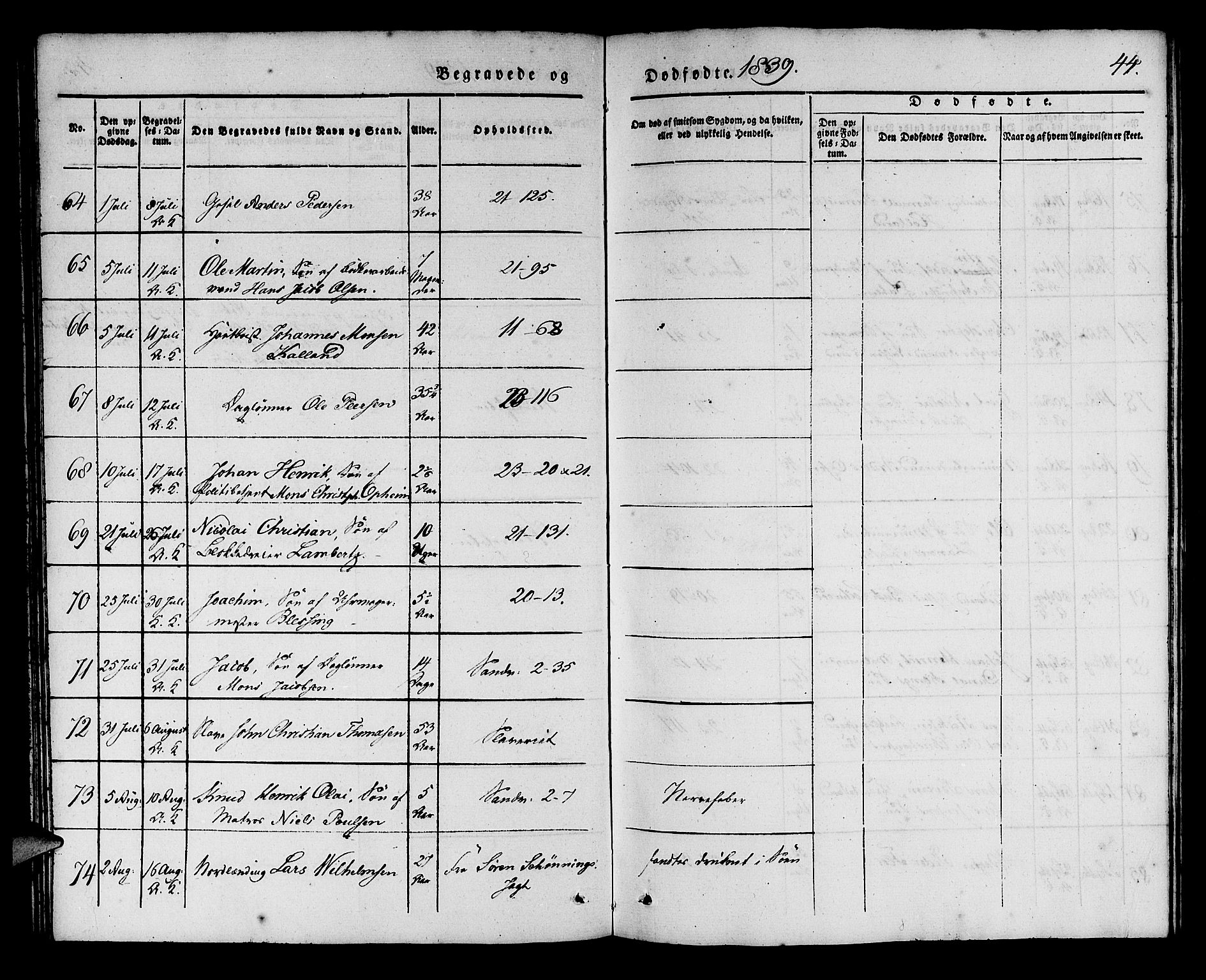 Korskirken sokneprestembete, AV/SAB-A-76101/H/Haa/L0043: Parish register (official) no. E 1, 1834-1848, p. 44