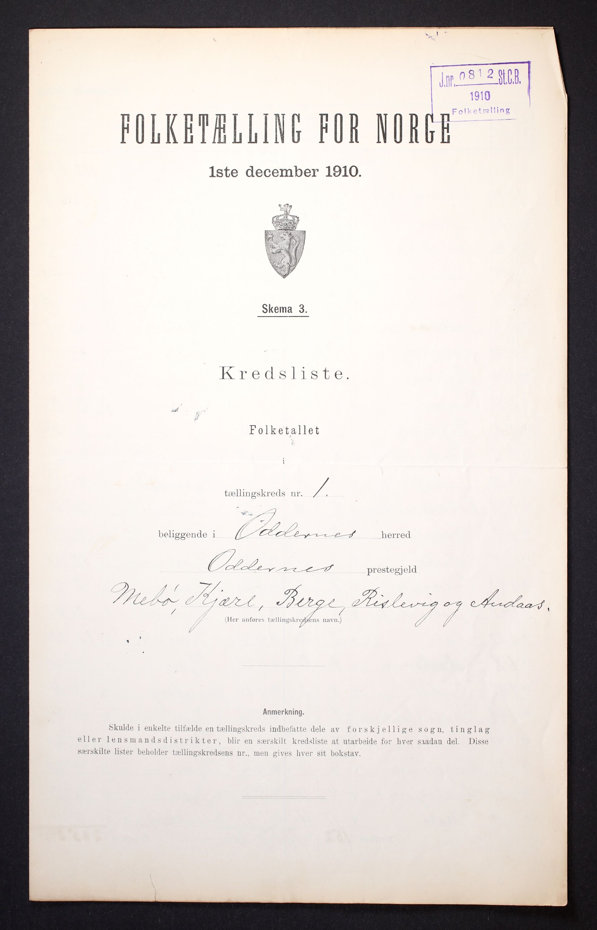 RA, 1910 census for Oddernes, 1910, p. 4