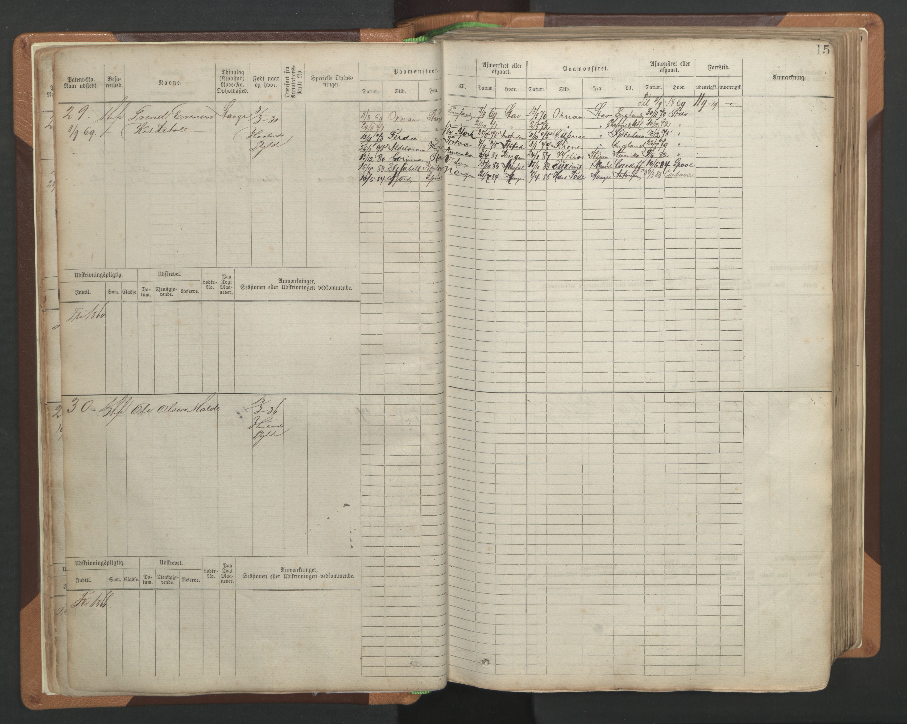 Stavanger sjømannskontor, AV/SAST-A-102006/F/Fb/Fbb/L0004: Sjøfartshovedrulle, patentnr. 1-792 (del 1), 1869-1880, p. 19