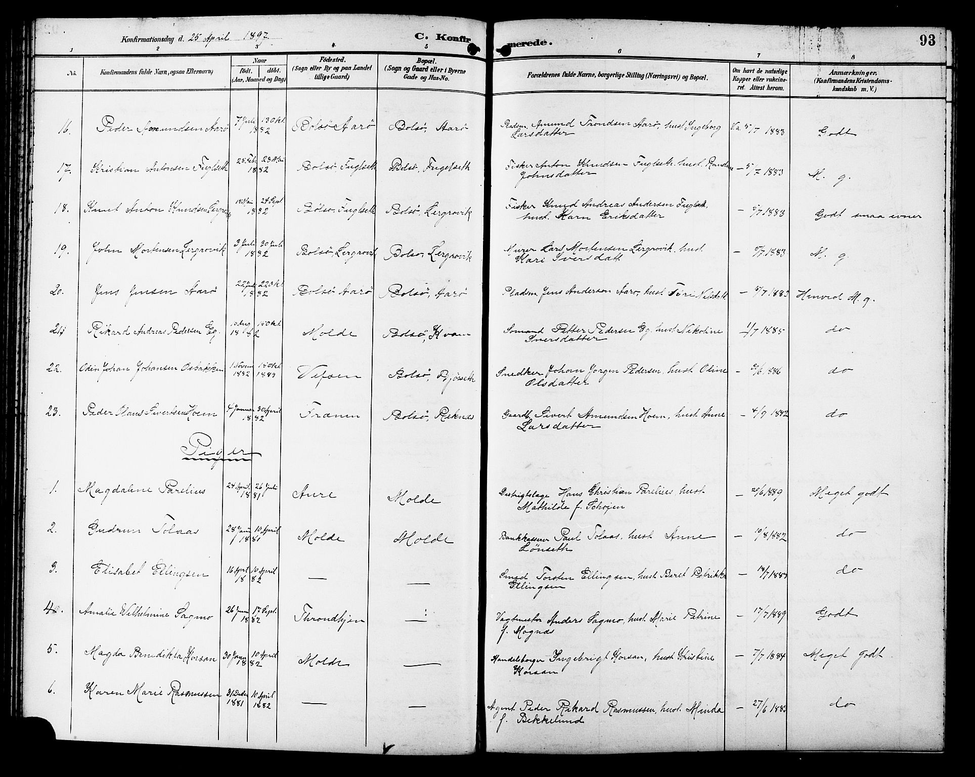 Ministerialprotokoller, klokkerbøker og fødselsregistre - Møre og Romsdal, SAT/A-1454/558/L0702: Parish register (copy) no. 558C03, 1894-1915, p. 93