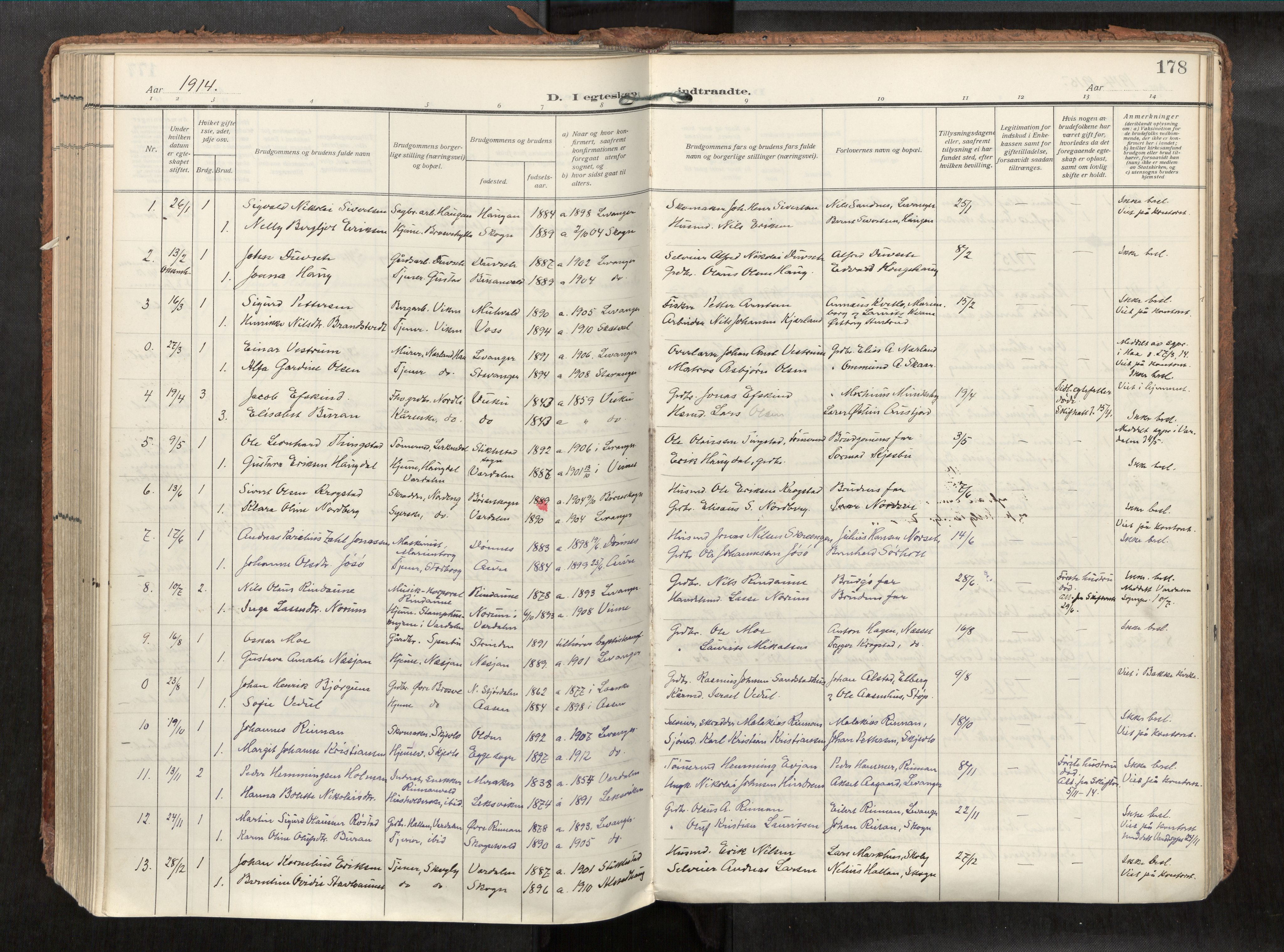 Levanger sokneprestkontor, SAT/A-1301/2/H/Haa/L0002: Parish register (official) no. 2, 1912-1935, p. 178