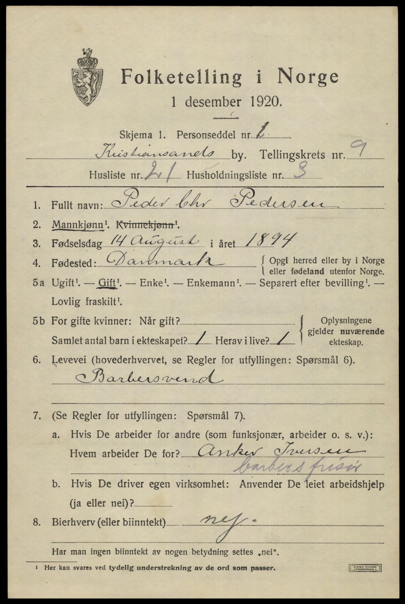 SAK, 1920 census for Kristiansand, 1920, p. 22895