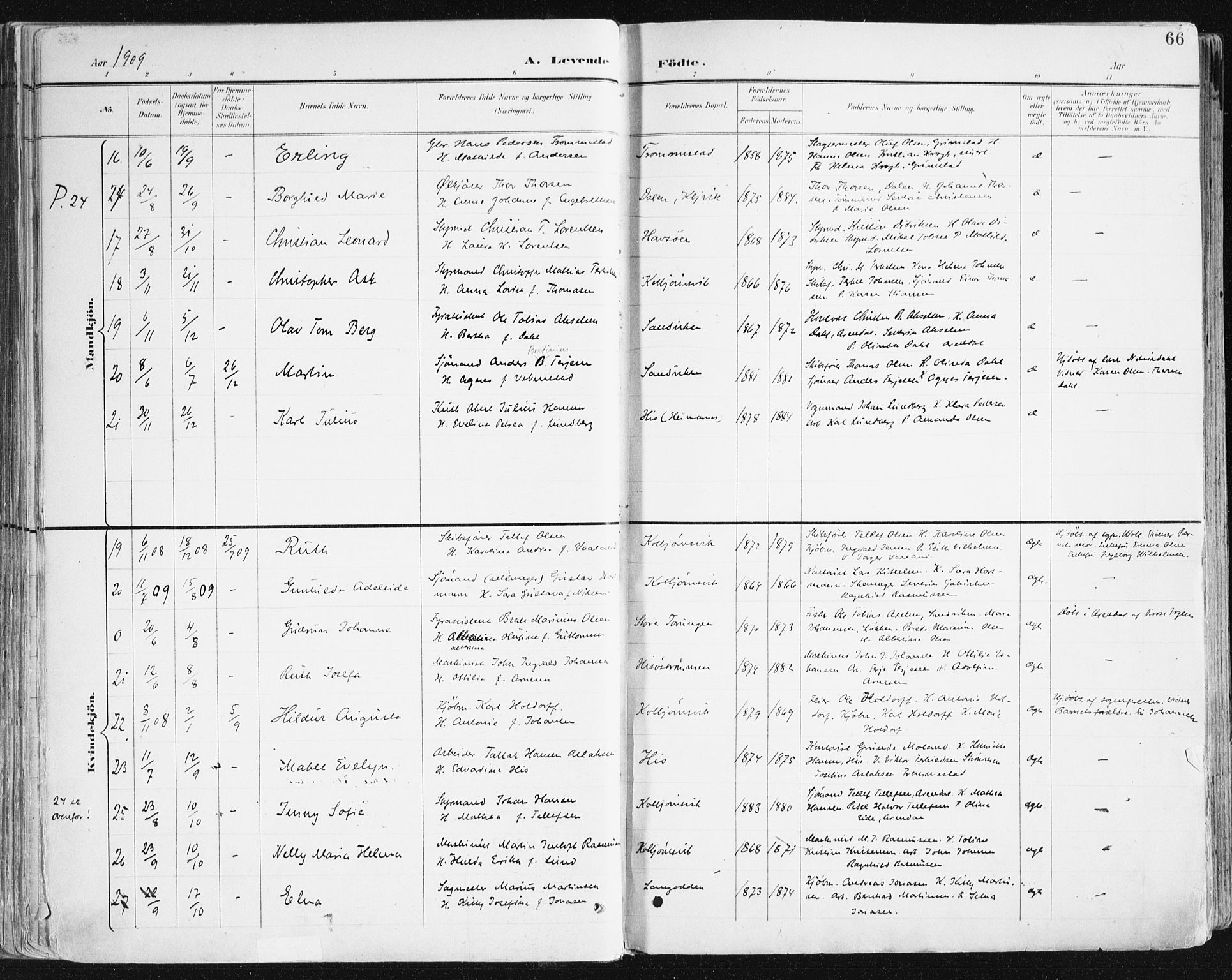 Hisøy sokneprestkontor, AV/SAK-1111-0020/F/Fa/L0004: Parish register (official) no. A 4, 1895-1917, p. 66