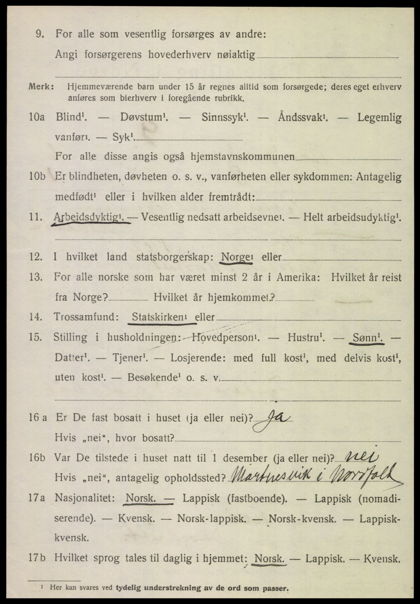 SAT, 1920 census for Nordfold, 1920, p. 2816