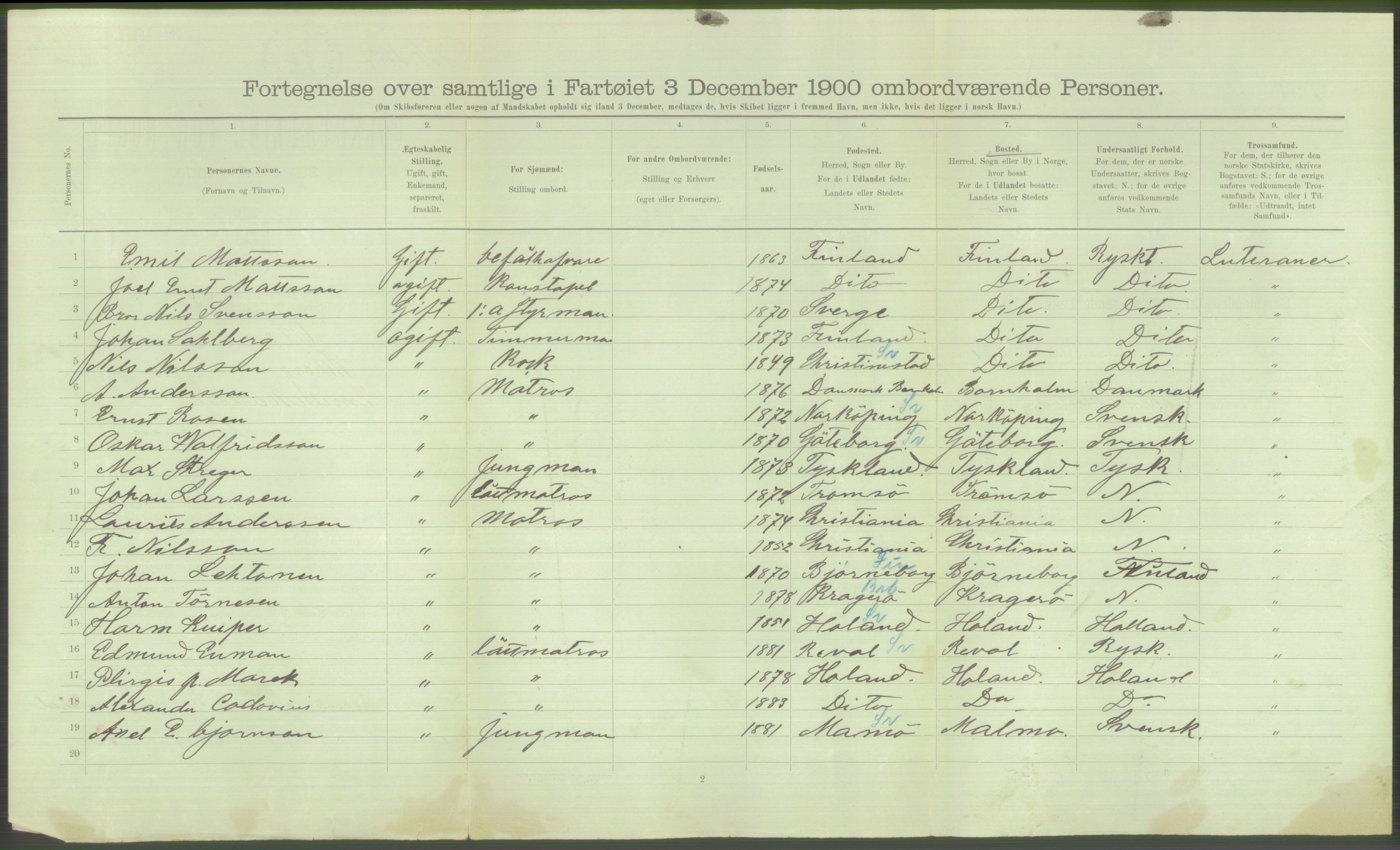 RA, 1900 Census - ship lists from ships in Norwegian harbours, harbours abroad and at sea, 1900, p. 366