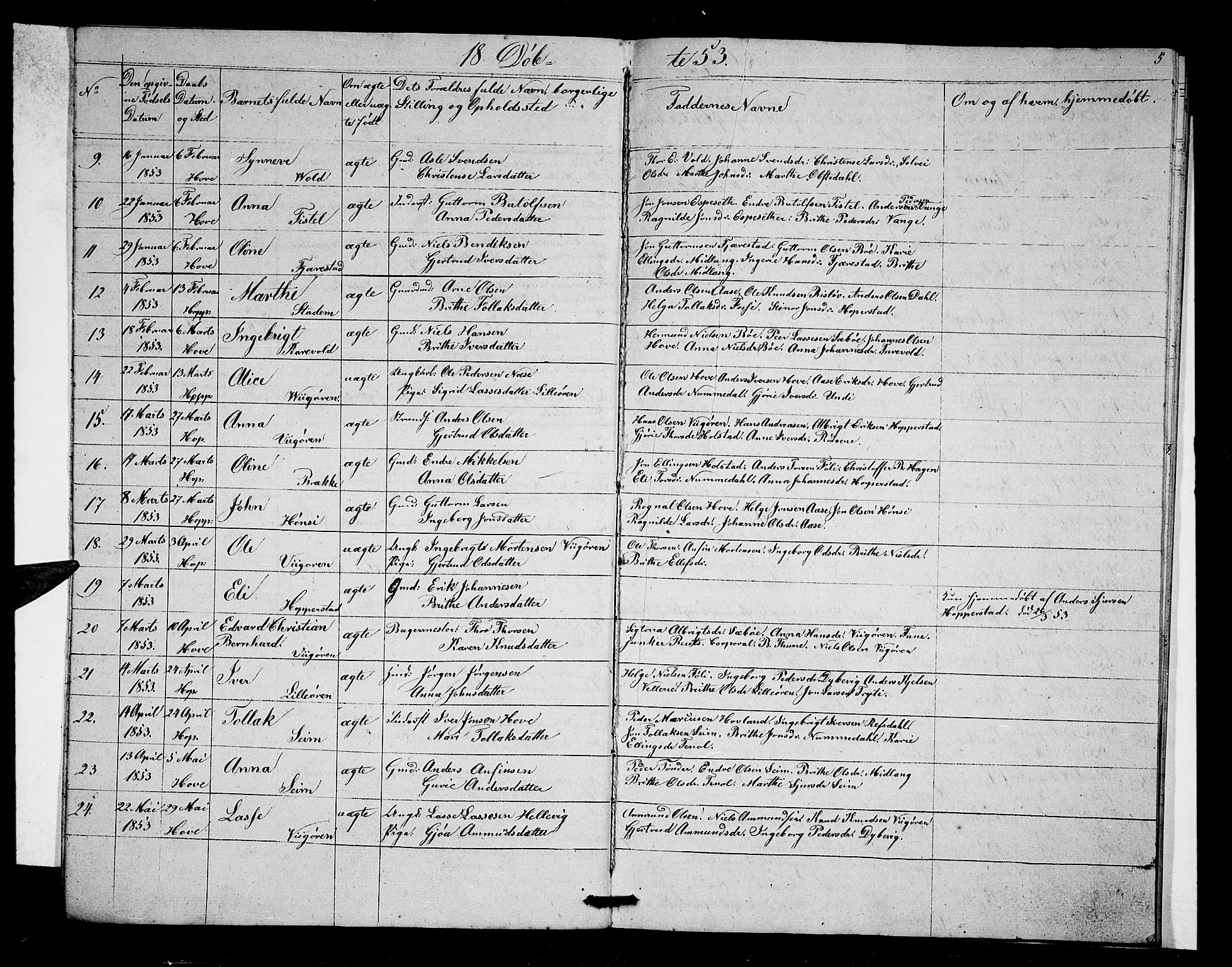 Vik sokneprestembete, AV/SAB-A-81501/H/Hab/Haba/L0001: Parish register (copy) no. A 1, 1852-1856, p. 5