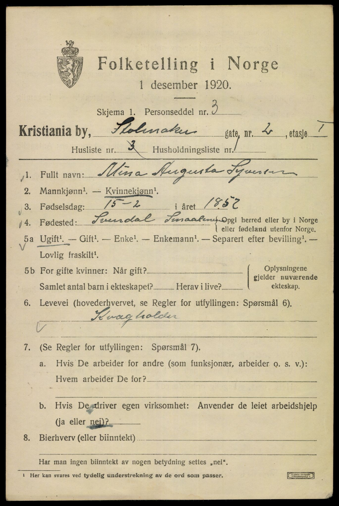 SAO, 1920 census for Kristiania, 1920, p. 546891