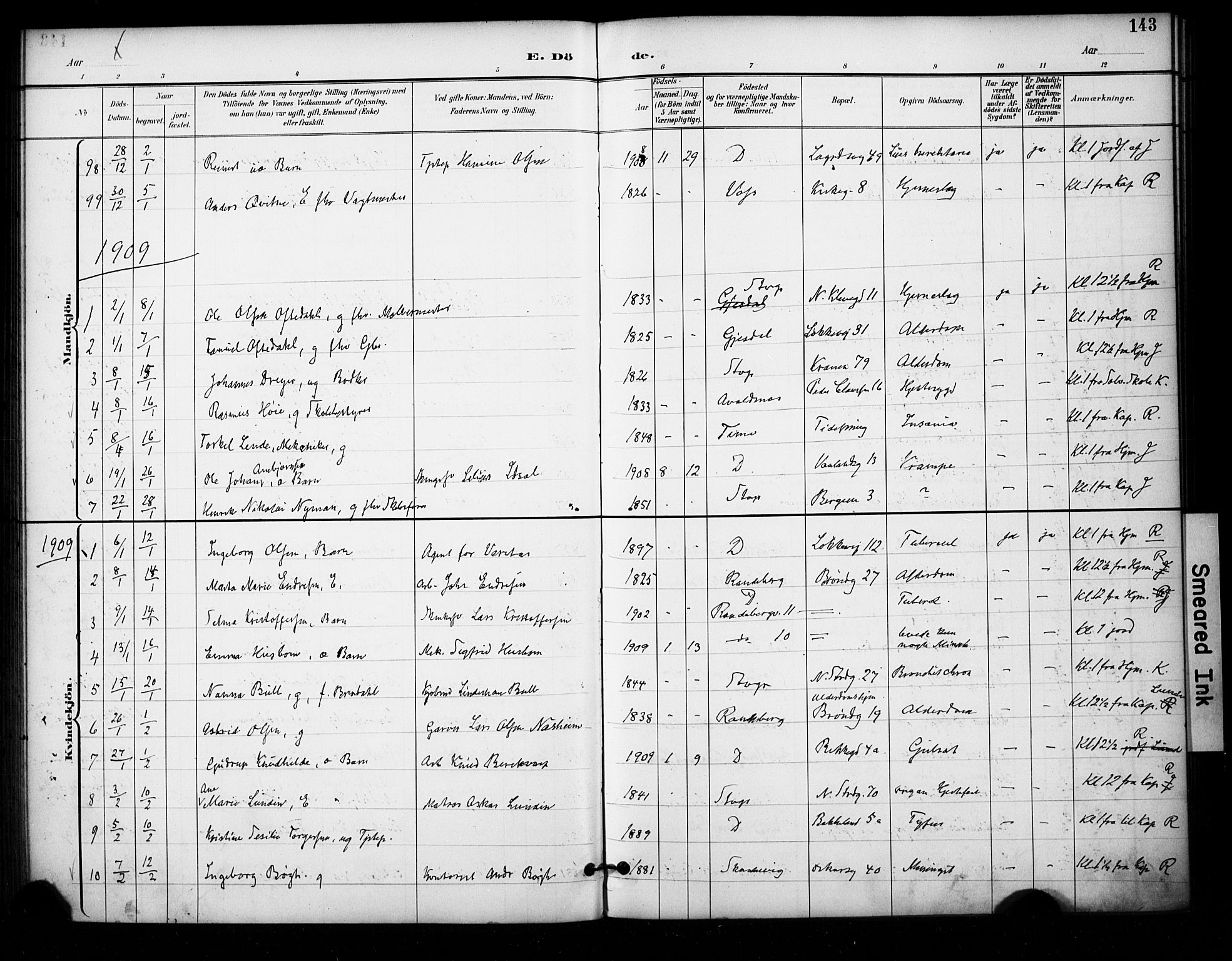 Domkirken sokneprestkontor, SAST/A-101812/001/30/30BA/L0032: Parish register (official) no. A 31, 1896-1917, p. 143