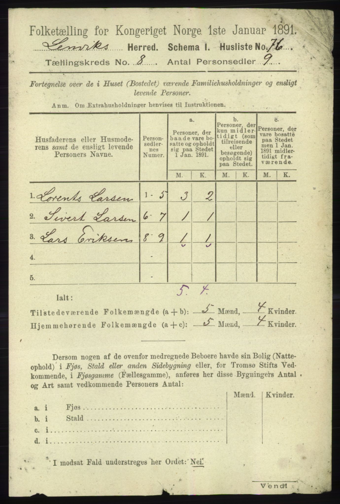 RA, 1891 census for 1931 Lenvik, 1891, p. 4385