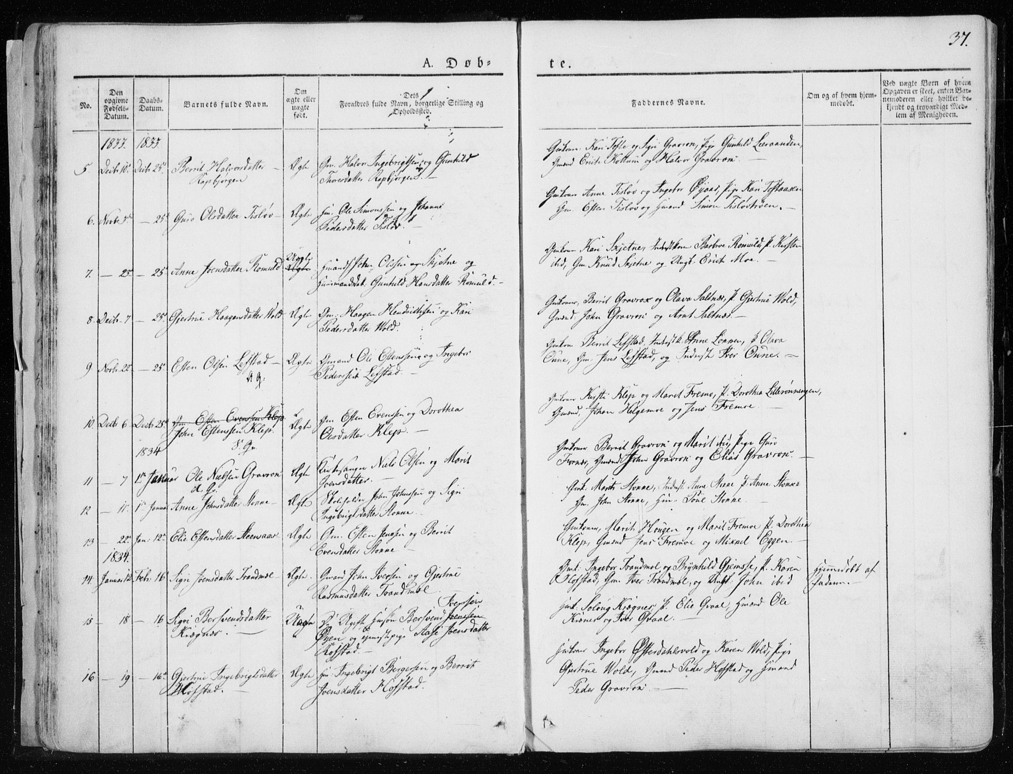 Ministerialprotokoller, klokkerbøker og fødselsregistre - Sør-Trøndelag, AV/SAT-A-1456/691/L1069: Parish register (official) no. 691A04, 1826-1841, p. 37