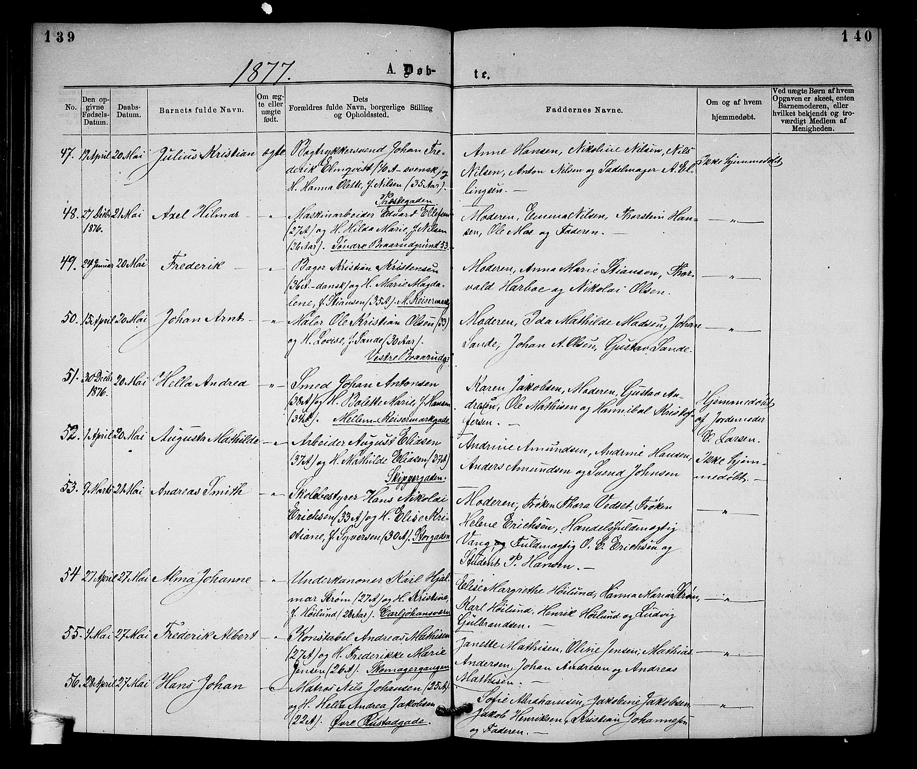 Horten kirkebøker, AV/SAKO-A-348/G/Ga/L0003: Parish register (copy) no. 3, 1872-1877, p. 139-140
